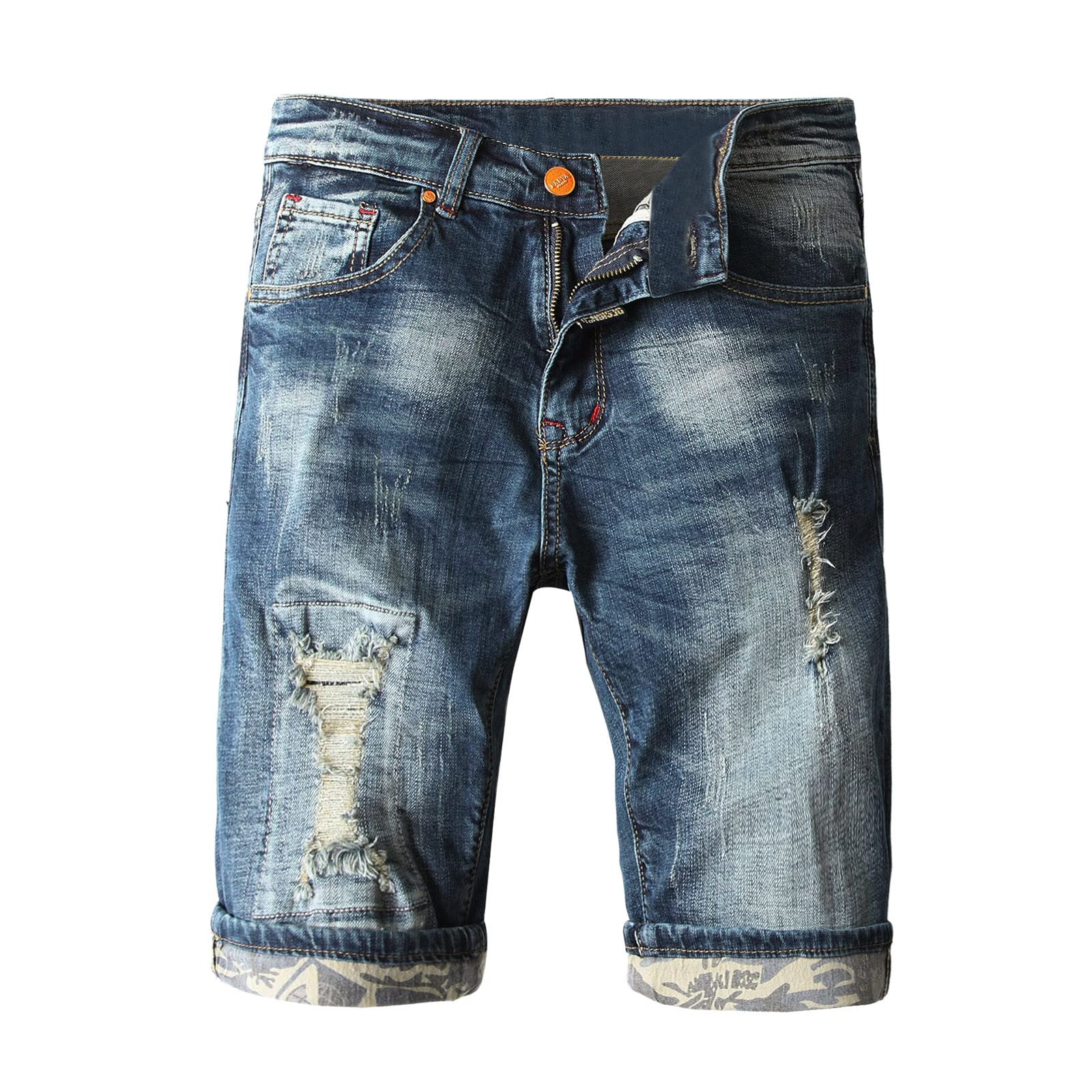 Men's Casual Straight Leg Denim Shorts with Button & Zipper Fly - Stone Wash Jeans for Summer | Perfect for Beach, Travel & Everyday Wear