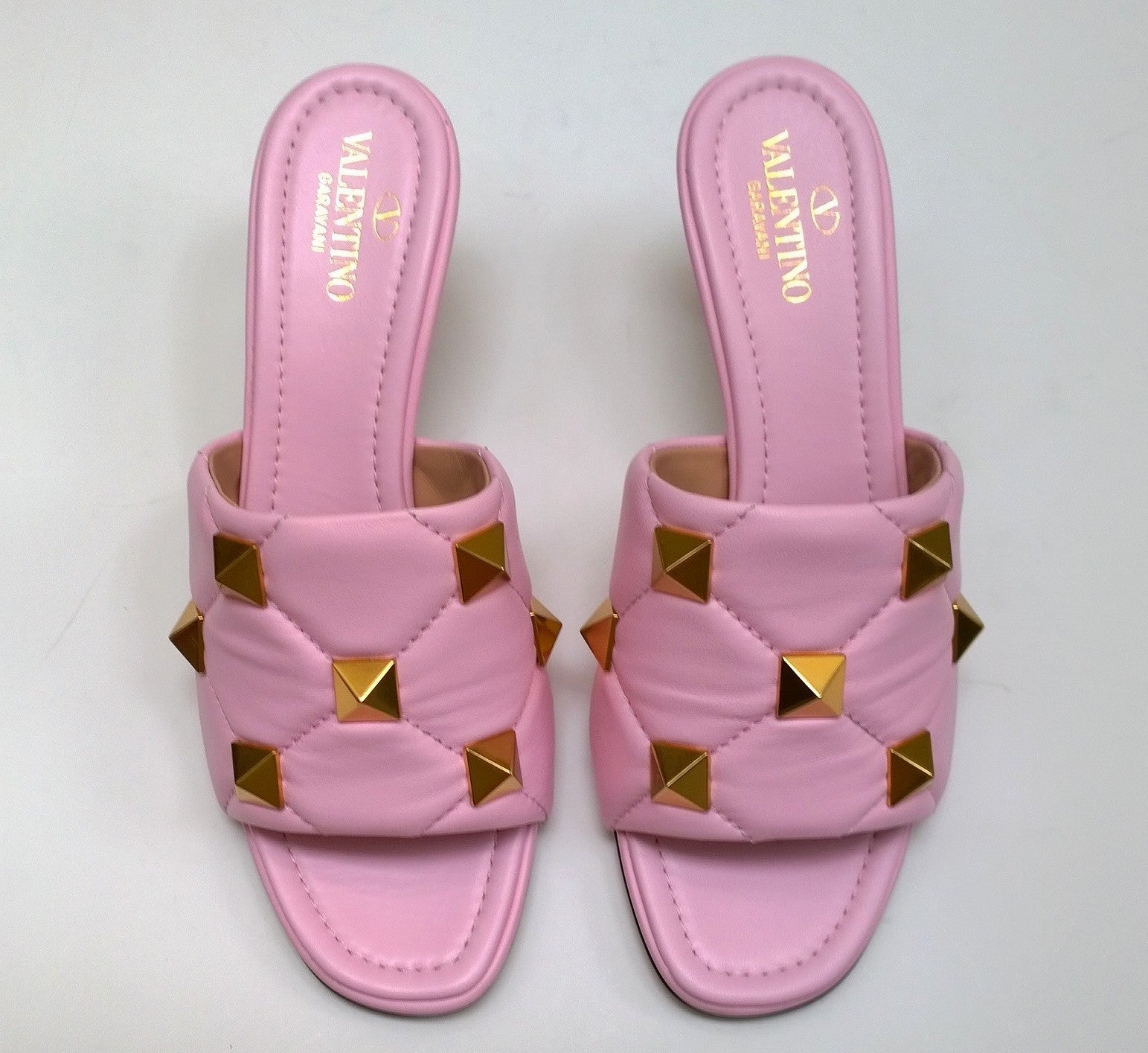 Valentino Garavani Roman Stud Mule 65 Rosa Pink Leather Sandals Heels - Women's Luxury Designer Shoes for Parties, Weddings & Summer Outfits