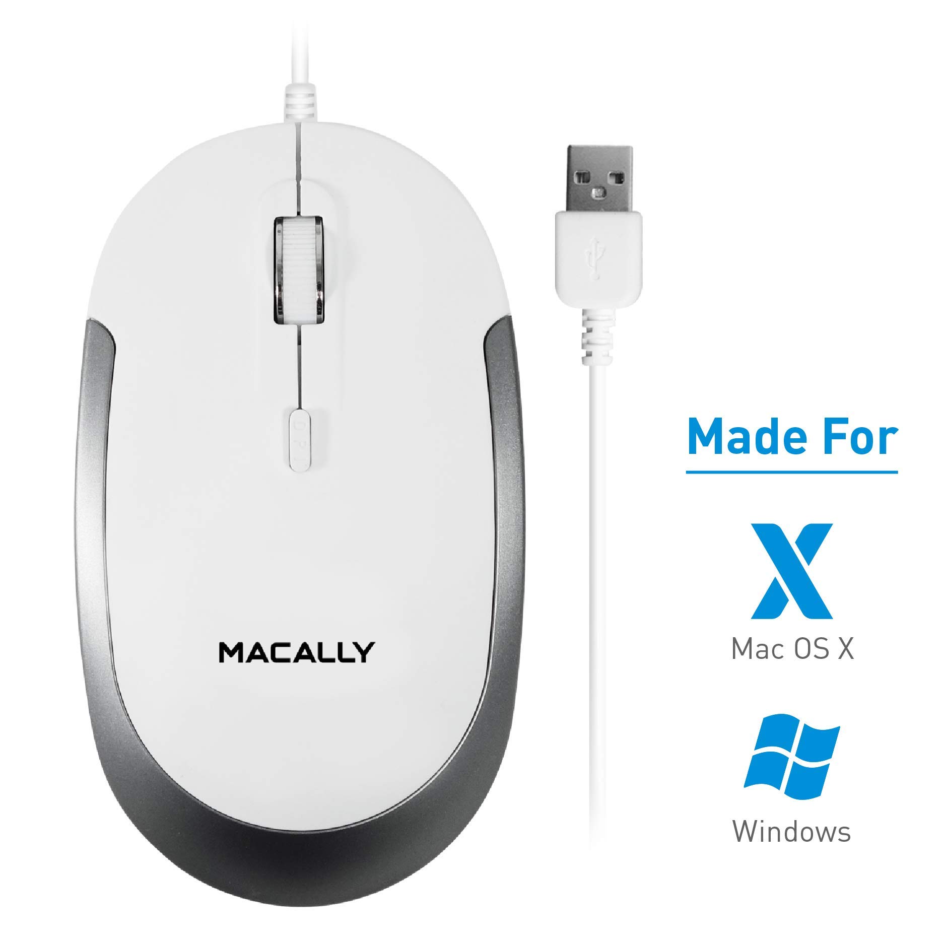 Macally Wired Mac Keyboard with Silent Mouse - Adjustable DPI, Ergonomic Design for MacBook, iMac, Mac Mini - Perfect for Office, Home & Gaming Workspace