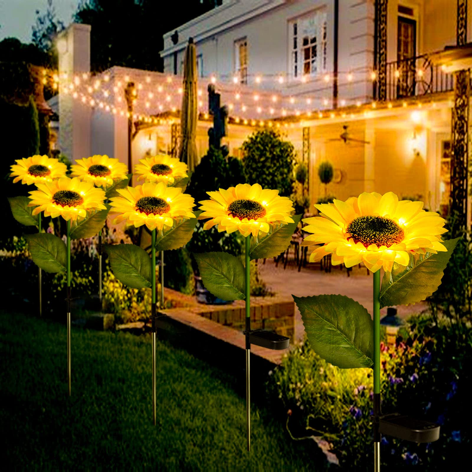 Upgraded 4-Flower Solar Sunflower Lights - Waterproof Outdoor Solar Garden Lights for Patio, Yard, Flowerbed & Cemetery Decor - Perfect for Christmas, Summer & Memorial Day Decorations