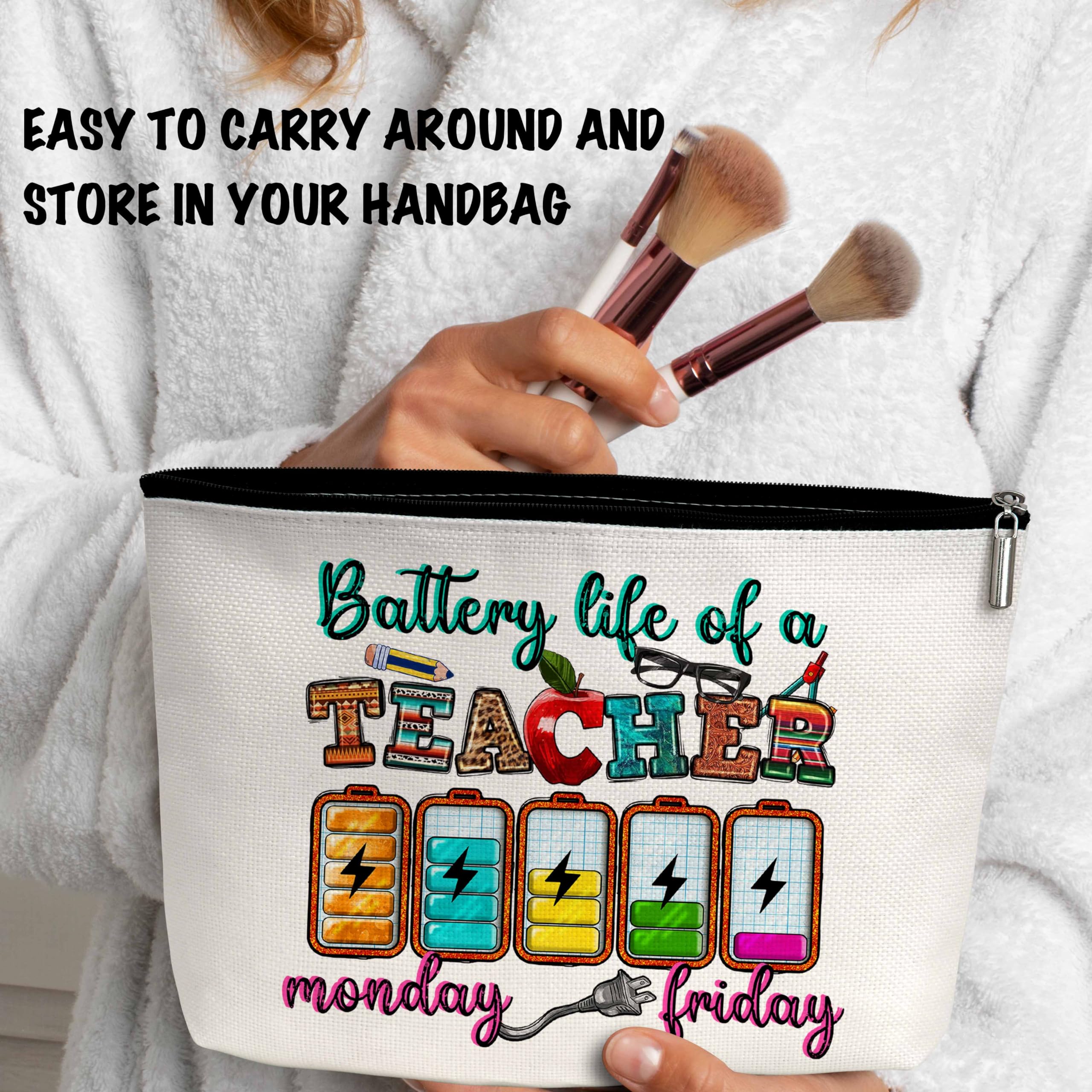 ONDTOM Teacher Appreciation Gifts - Elegant Makeup Bag for Women Teachers, Best Battery Life Gift Idea for Teacher's Day, Friends & Colleagues - Perfect for Classroom, Office & Daily Use (Style B17)