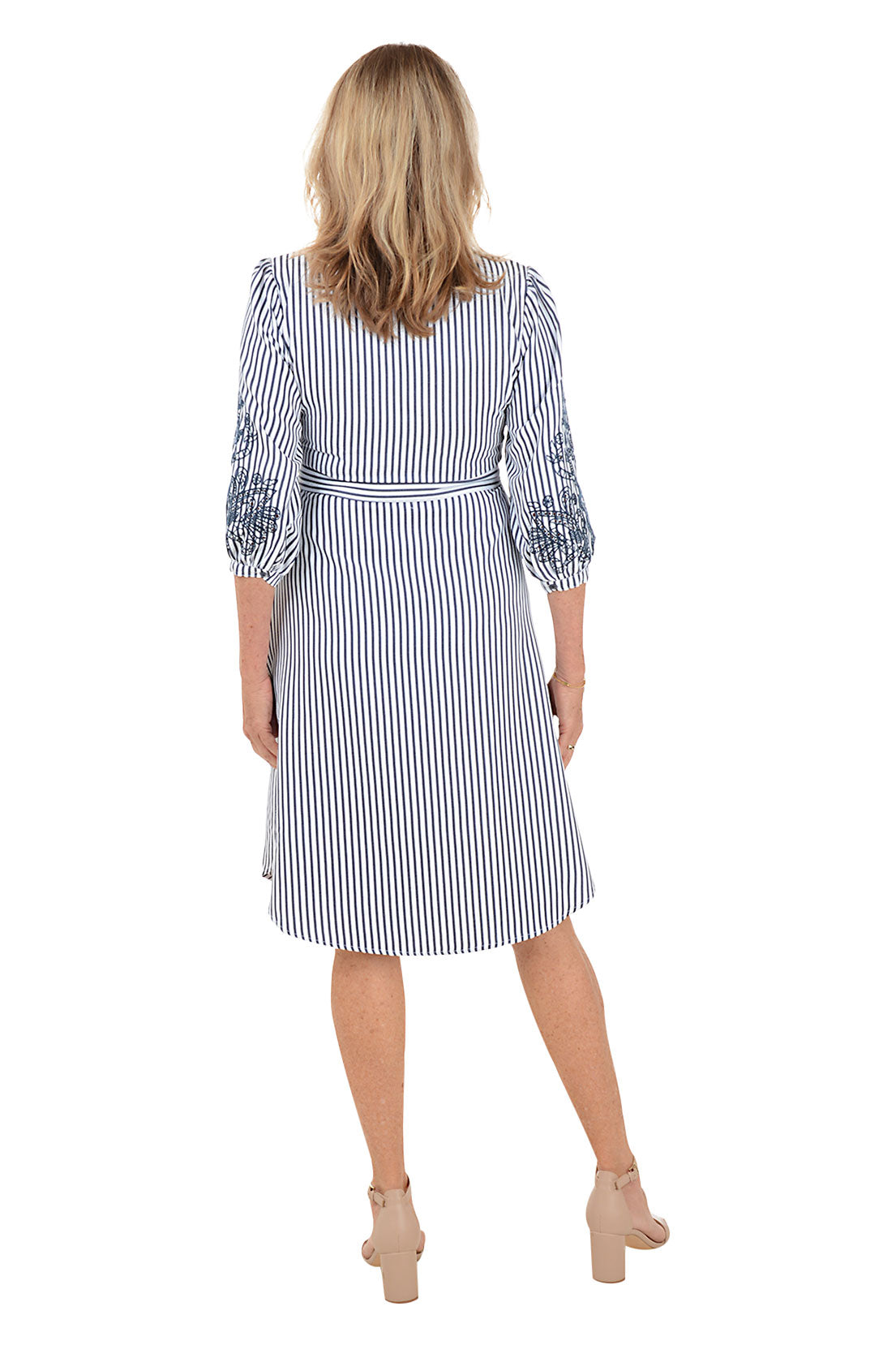 Embroidered Sleeve Seersucker Stripe Summer Dress for Women - Breathable Casual Sundress for Beach, Vacation & Outdoor Activities