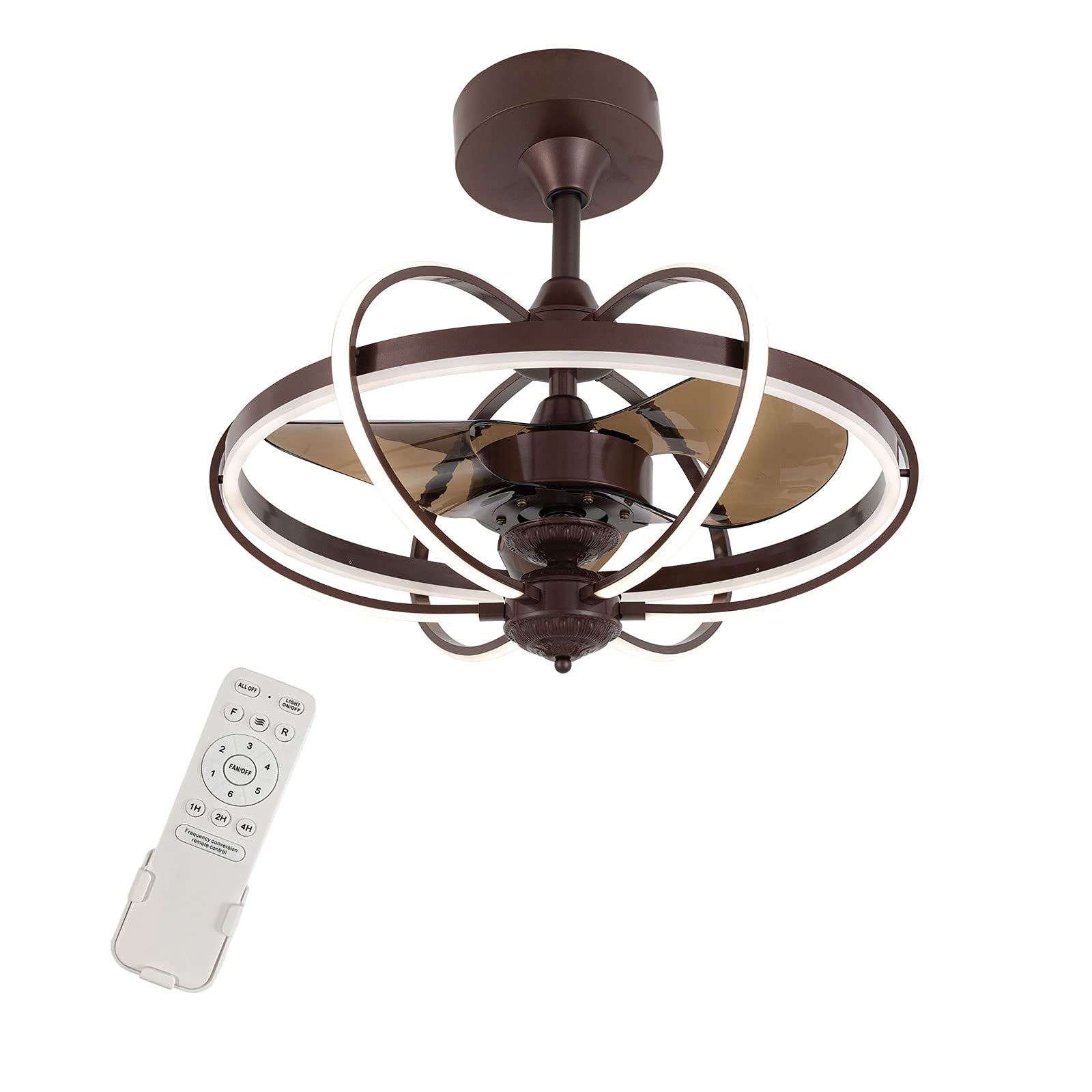 DNYSYSJ Modern 52 Inch Brown Ceiling Fan with Light - Dimmable LED Lighting, 3 Color Temperatures & 3 Speed Settings, Remote Control, Wall Mount, Includes 12cm & 25cm Downrods - Perfect for Living Room, Bedroom, and Office