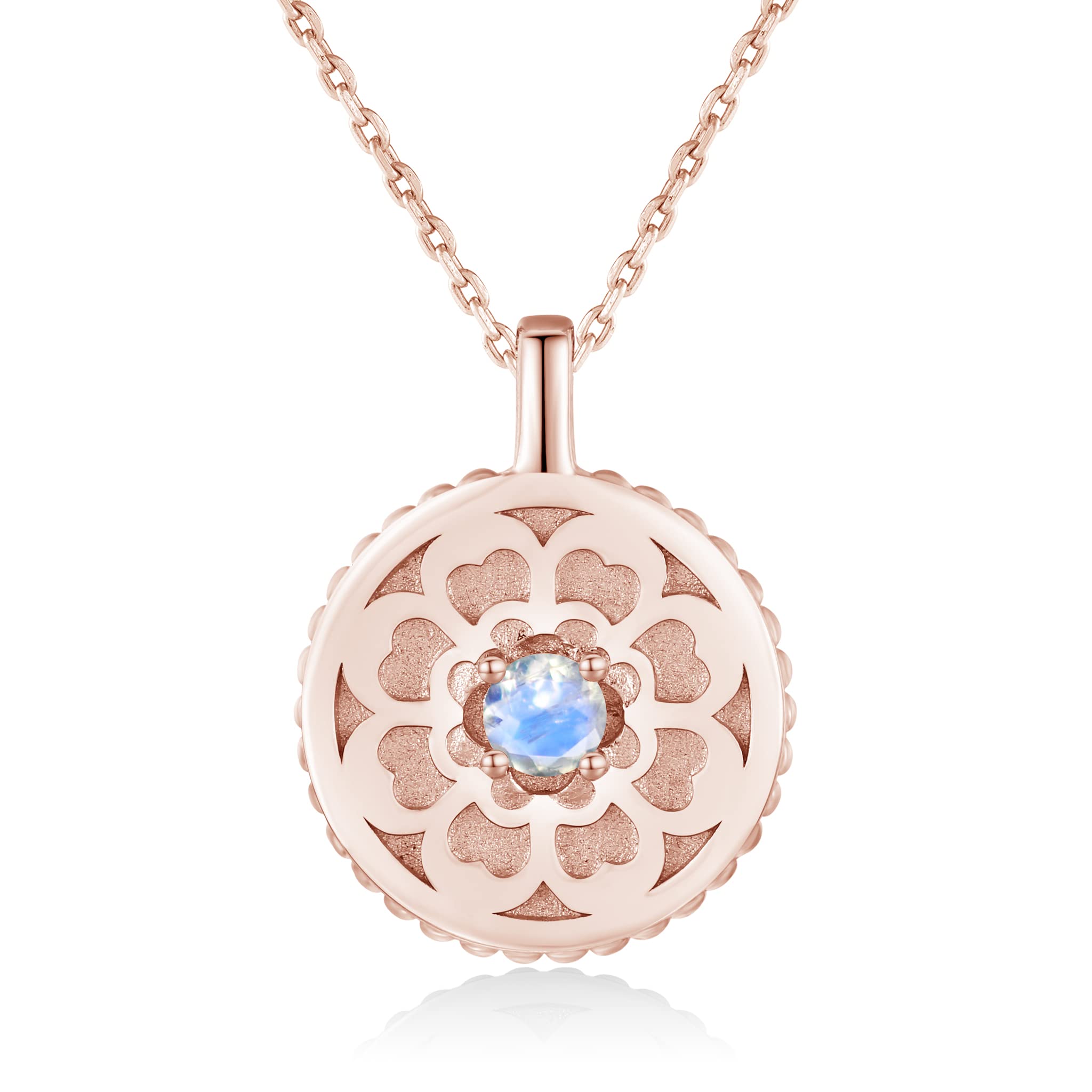 Rainbow Moonstone Coin Necklace Pendant - Personalized Custom Engraved Medallion - June Birthstone Initial Necklace - Perfect for Gifts, Birthdays & Special Occasions