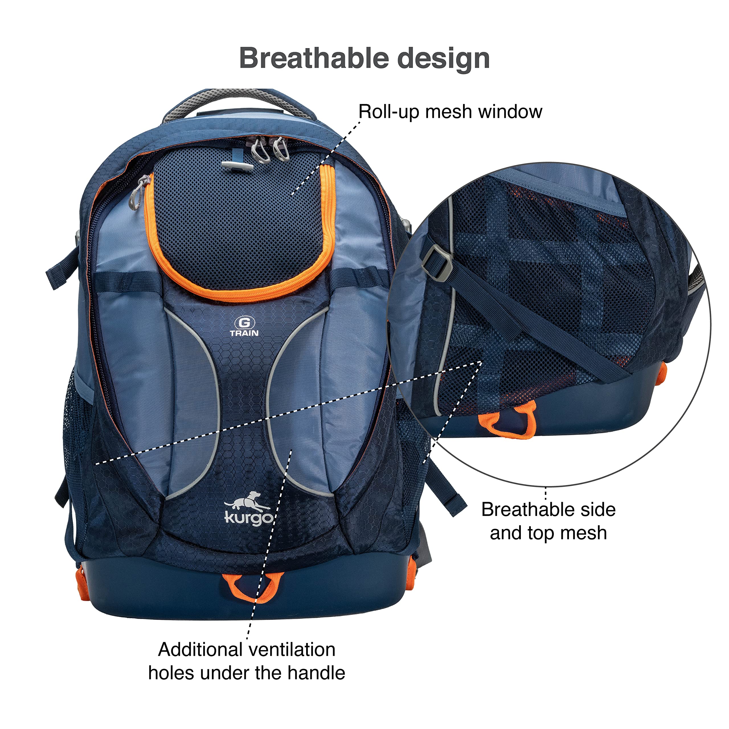 Kurgo G-Train Airline Approved Dog Carrier Backpack for Small Dogs & Cats Under 25 lbs - TSA Compliant Pet Travel Bag in Navy Blue - Perfect for Airplane, Hiking & Outdoor Adventures