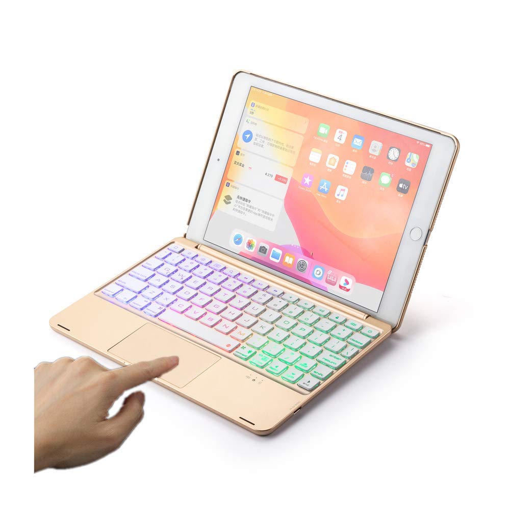 Backlit Keyboard Case for iPad 10.2 (7th Gen) & iPad Air 10.5/Pro 10.5 - 7-Color LED Touchpad Cover | Perfect for Work, Study & Travel (Gold)