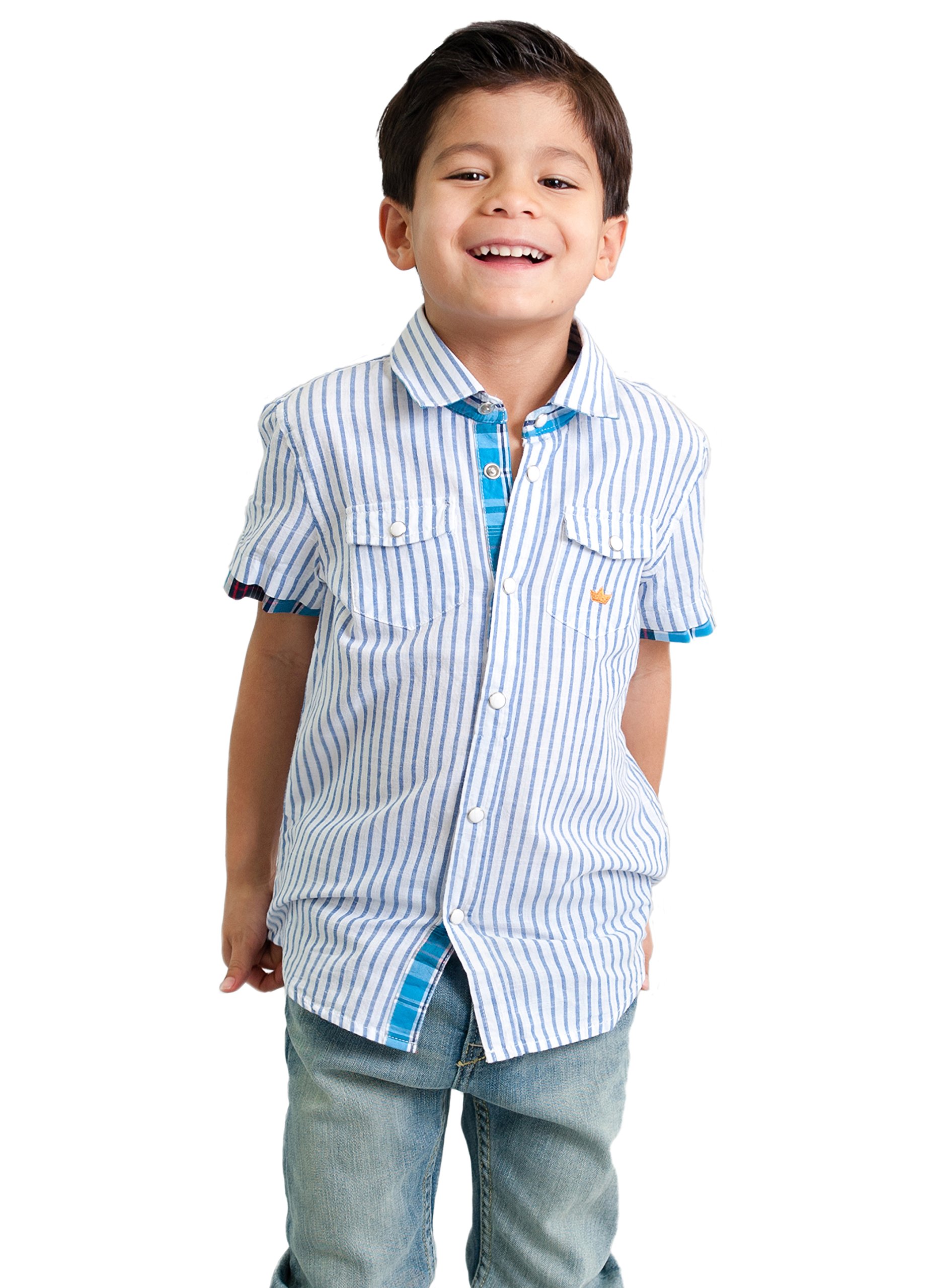 Boys' Linen Blend Short Sleeve Dress Shirt - Blue Striped Casual Top for School, Parties & Summer Outfits