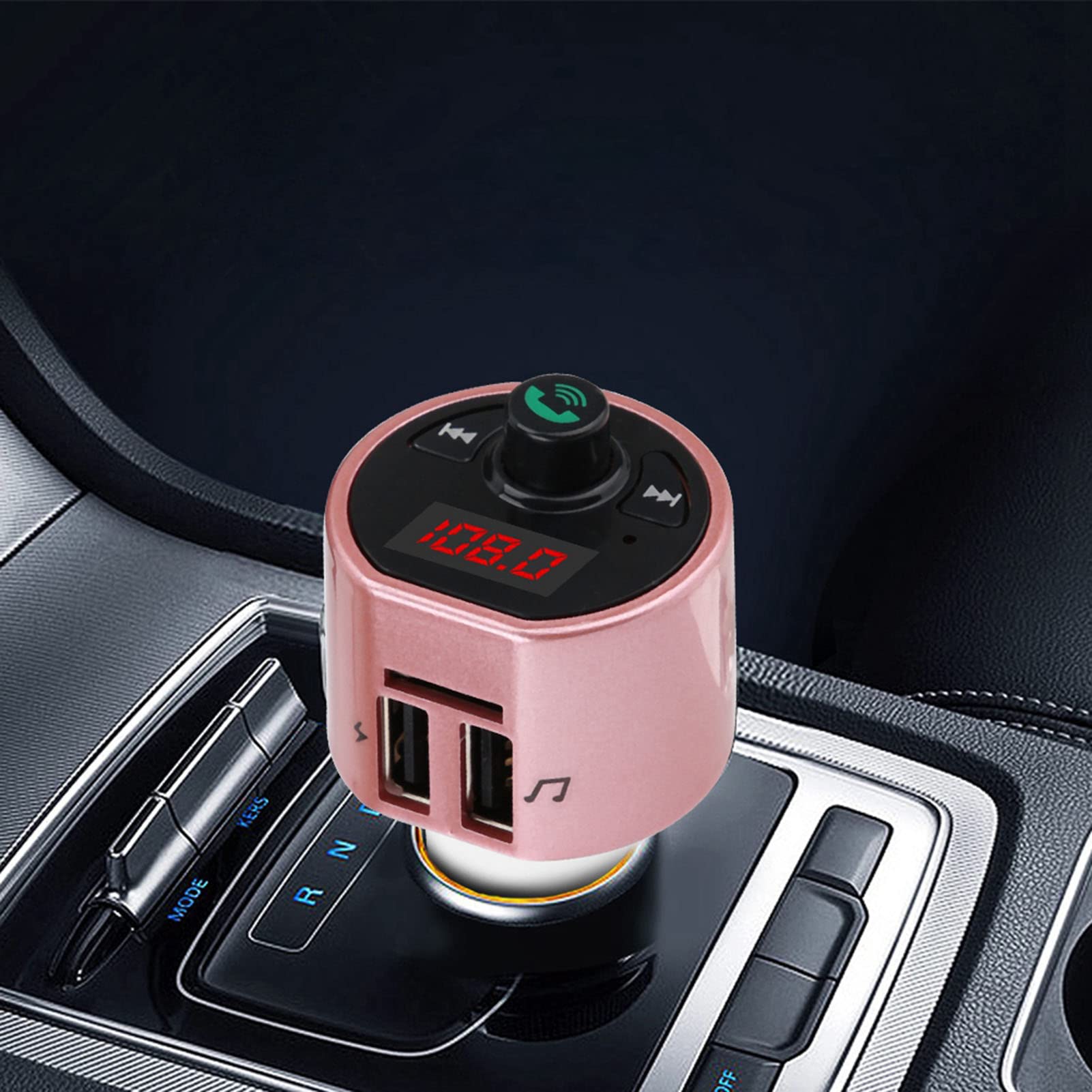 Kafuty Wireless Bluetooth Car Audio Transmitter - Hands-Free Calling, FM Radio Adapter with Dual USB Charging Ports & USB Drive Support for MP3 Playback (Pink) | Perfect for Road Trips, Commuting & In-Car Entertainment