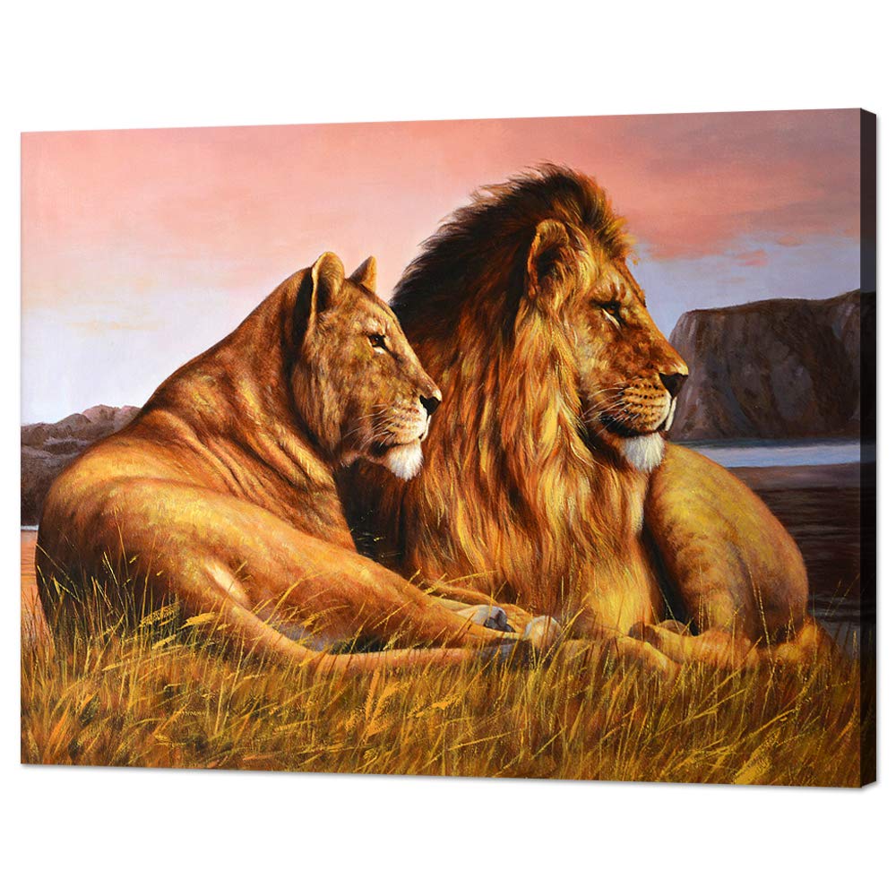 Yatsen Bridge Modern Lion Canvas Wall Art - Vintage Wild Lion & Lioness Painting - Animal Wall Decor for Living Room & Office - 28x44 Inches - Easy to Hang Home & Office Decor | Perfect for Modern, Farmhouse & Safari Themed Spaces