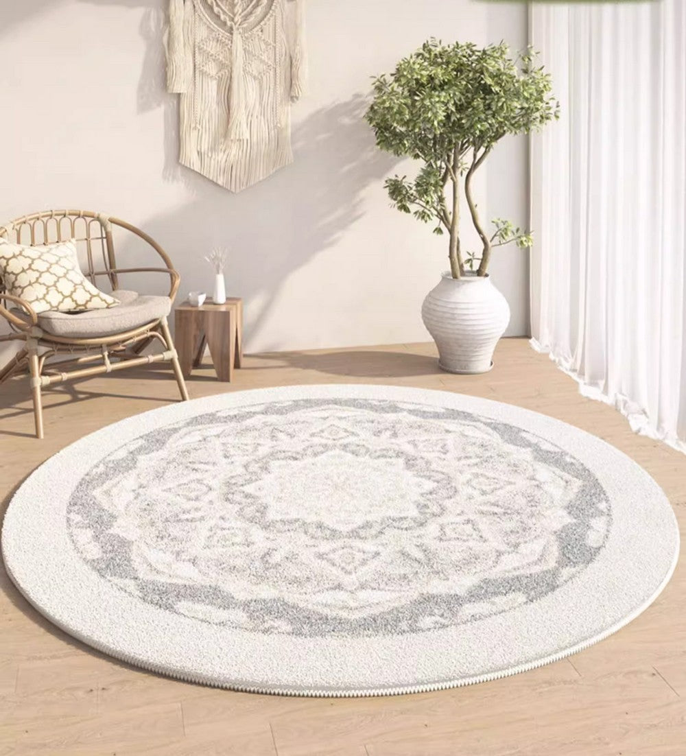 Modern Round Area Rugs - Abstract Geometric Contemporary Circle Rug for Living Room, Bedroom & Under Coffee Table - Non-Slip Soft Boho Carpet for Home Decor