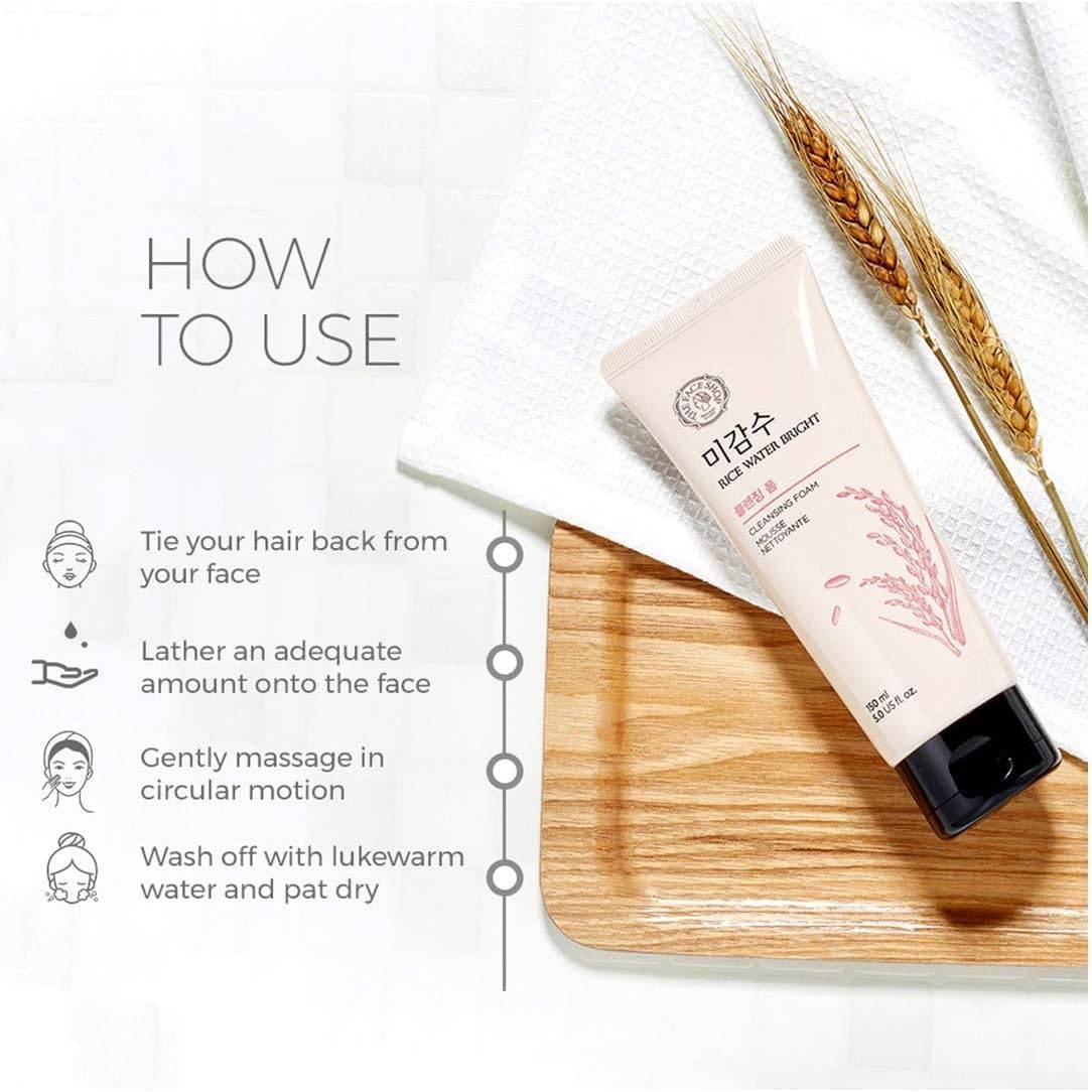 The Face Shop Rice Water Bright Cleansing Foam - Korean Skincare for Glowing Skin | Deep Cleansing & Brightening Face Wash for Daily Use, Morning & Night Routine