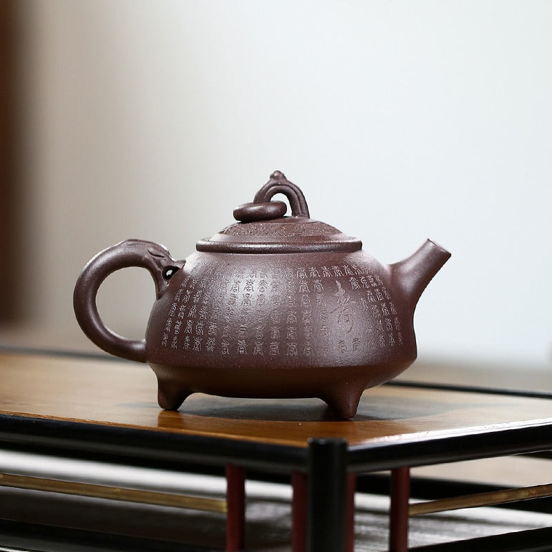 Premium Yixing Purple Clay Three-Legged Teapot - Handcrafted Chinese Zisha Teapot for Gongfu Tea Ceremony | Perfect for Oolong, Pu-erh & Black Tea Brewing | Home & Office Tea Set
