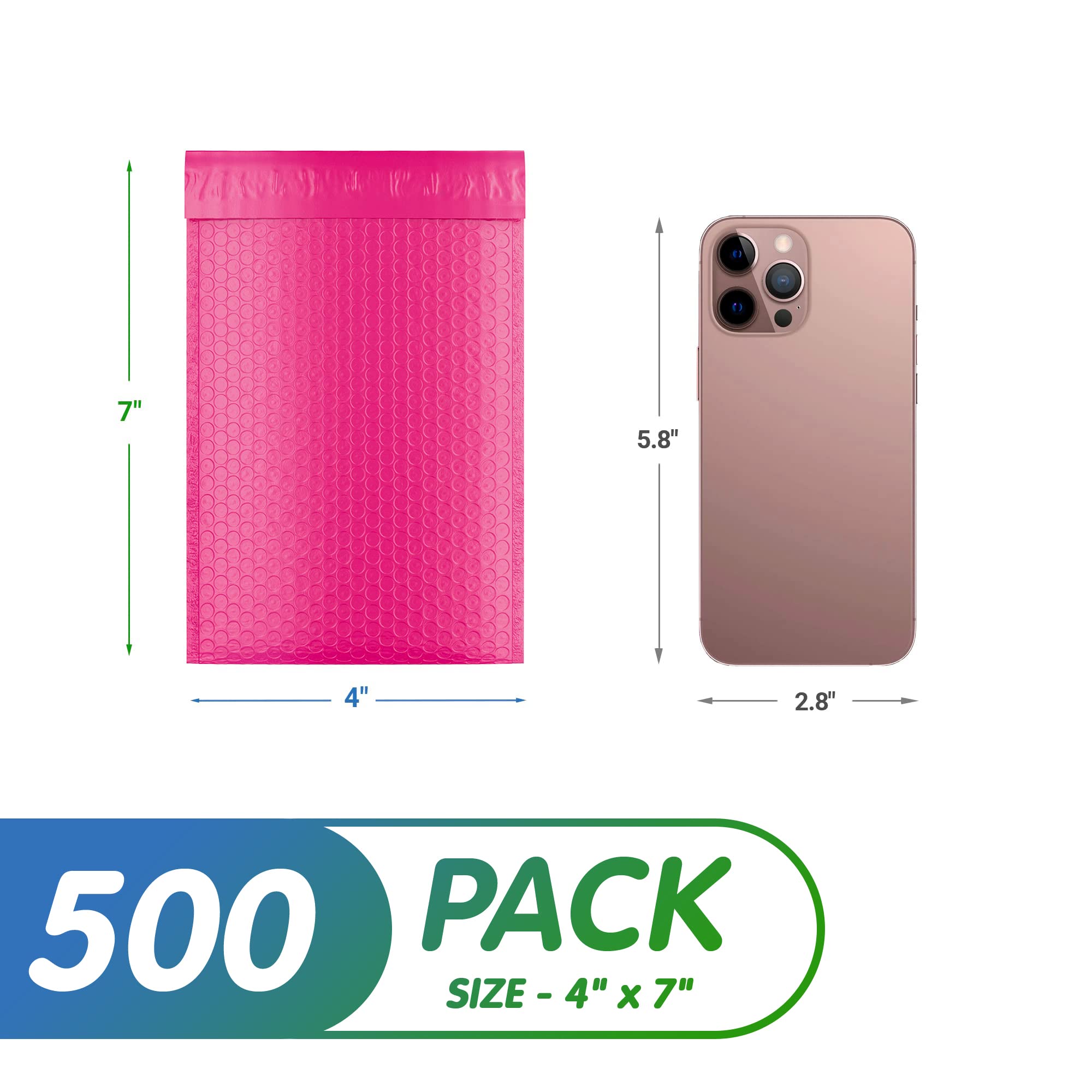 **Pink Poly Bubble Mailers 4x7 Inch - 500 Pack Self Seal Bubble Envelopes for Shipping | Durable, Waterproof, Padded Mailing Bags | Perfect for Ecommerce, Small Business & Online Sellers**