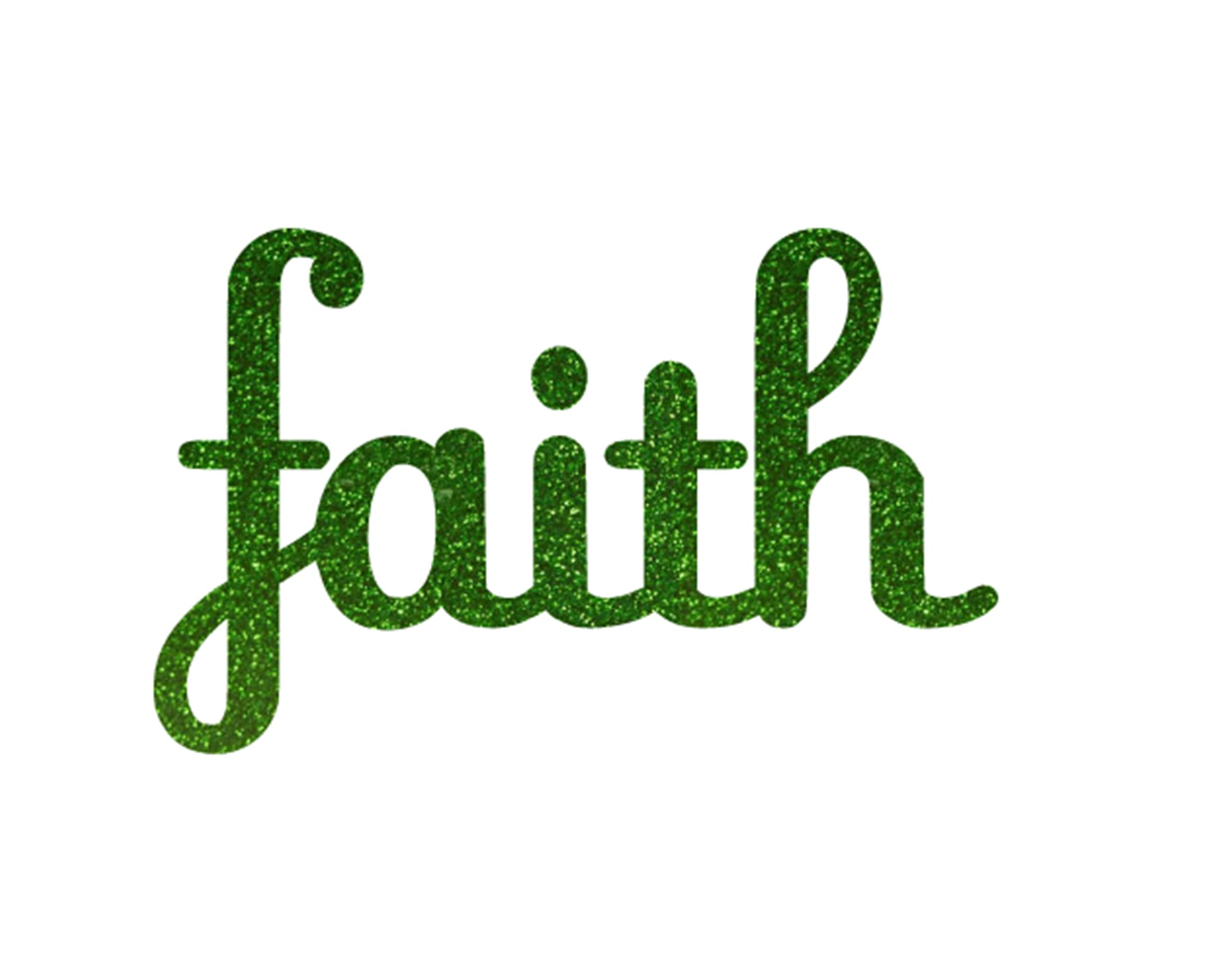 Faith Iron On Decal - Positive Statement T-Shirt Transfer Vinyl Patch | Christian HTV Graphic Design in Grass Green Glitter | Custom Color & Size | DIY Iron-On for T-Shirts, Tote Bags, Hats & Home Decor