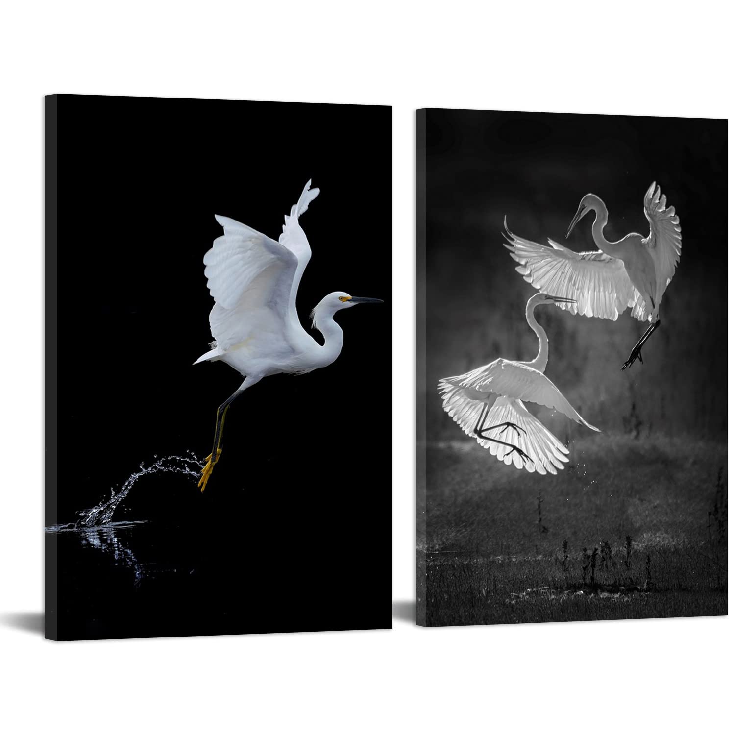 Heron on the River Canvas Wall Art - 16x24 Inch Framed Bird Painting Set of 2, Ready to Hang - Nature-Inspired Home Decor for Living Room, Bedroom & Office | Perfect for Coastal, Modern or Rustic Interior Design