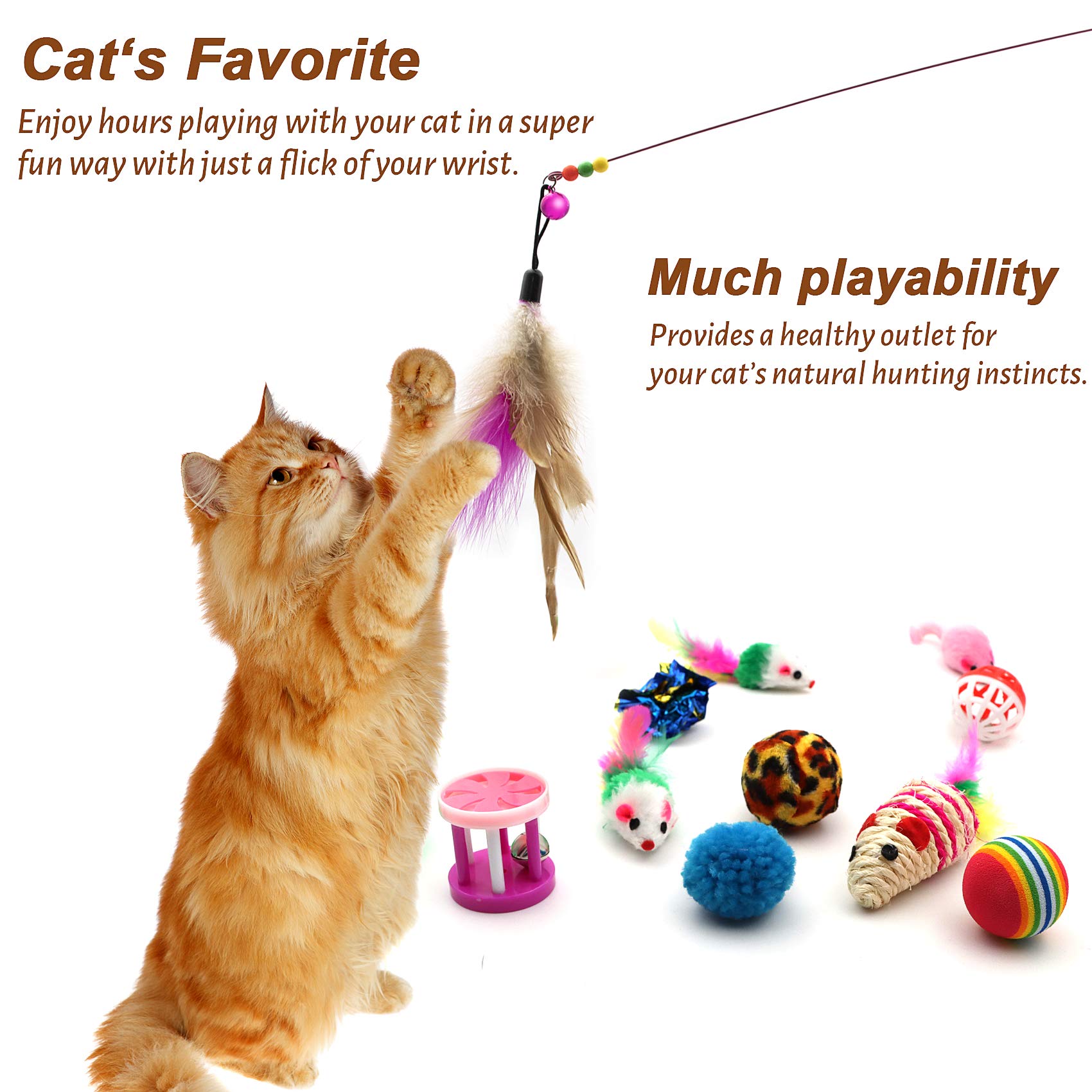 21-Piece Interactive Cat Toys Set for Indoor Kittens - Includes 3-Hole Tunnel, Teaser Wand, Feather Balls & Mice - Perfect for Playtime, Exercise & Bonding with Your Feline Friend
