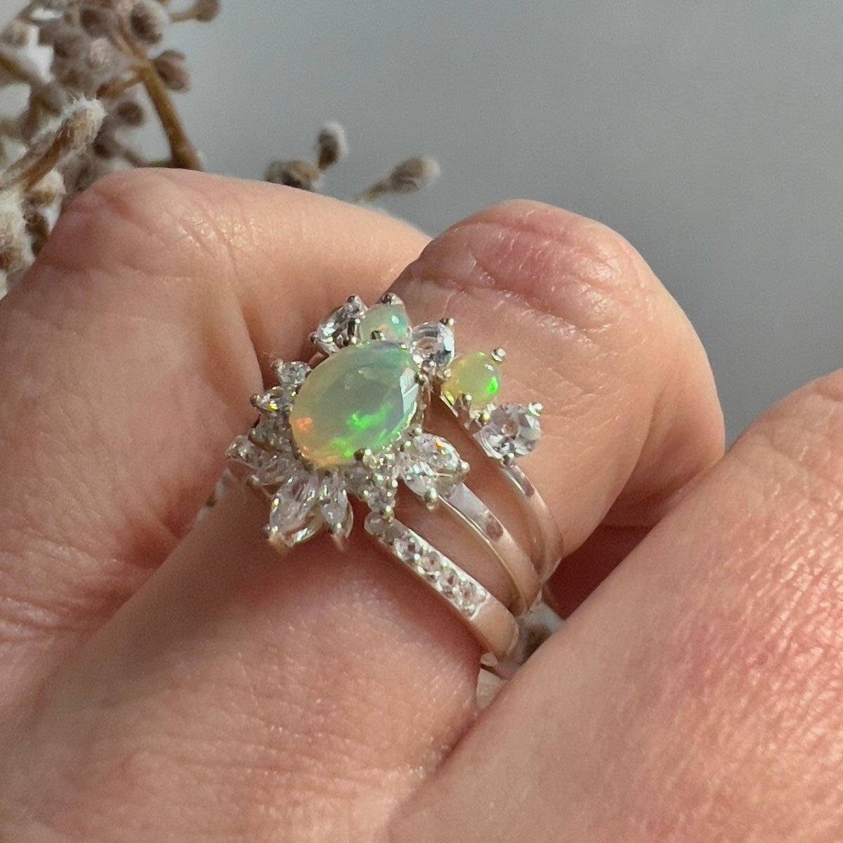 Genuine Opal Ring with White Topaz - Elegant Empress Jewelry for Women | Perfect for Weddings, Parties & Special Occasions
