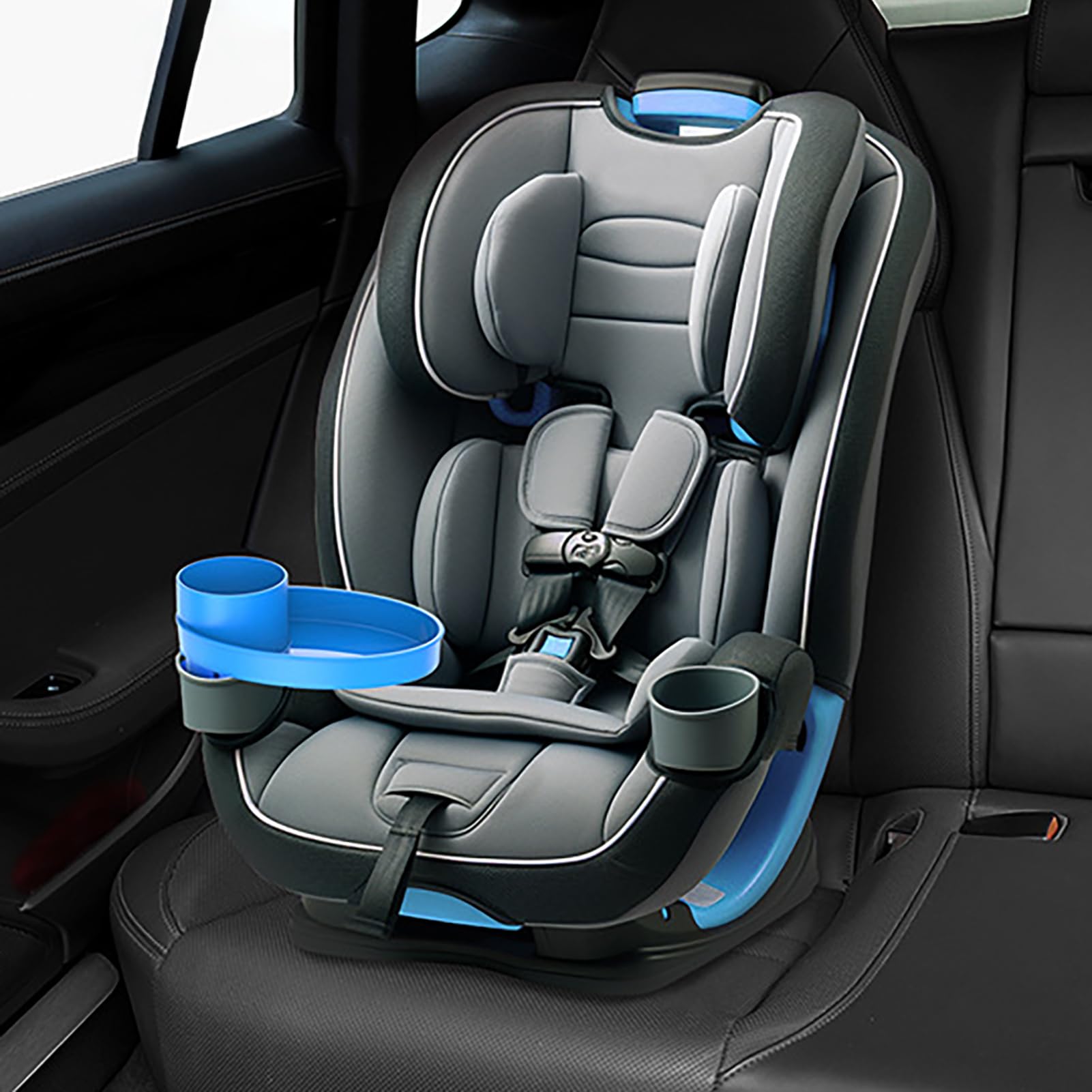 Car Seat Snack Tray with Cup Holder - Portable Rotating Travel Tray for Kids | Multifunctional Storage Organizer for Most Car Seats | Perfect for Road Trips, Snacking & Keeping Drinks Secure While Traveling
