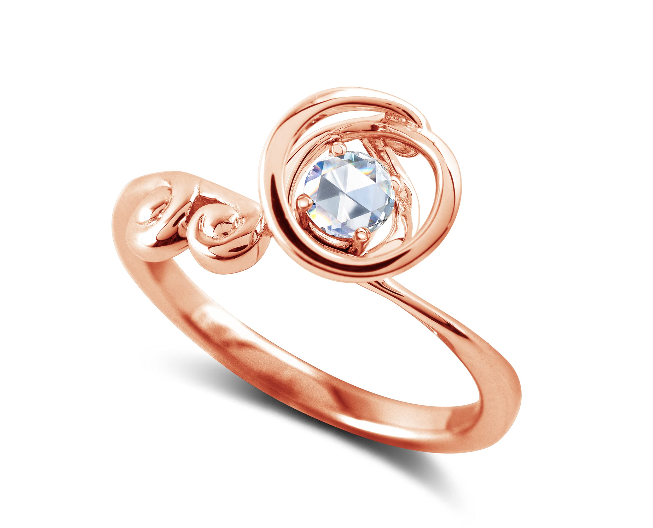Moissanite Engagement Ring - Diamond Alternative Solitaire Ring - Dainty Minimalist Wedding Band - April Birthstone Jewelry - Simple Circle & Wave Design in Rose Gold - Perfect for Proposals, Anniversaries, and Everyday Wear