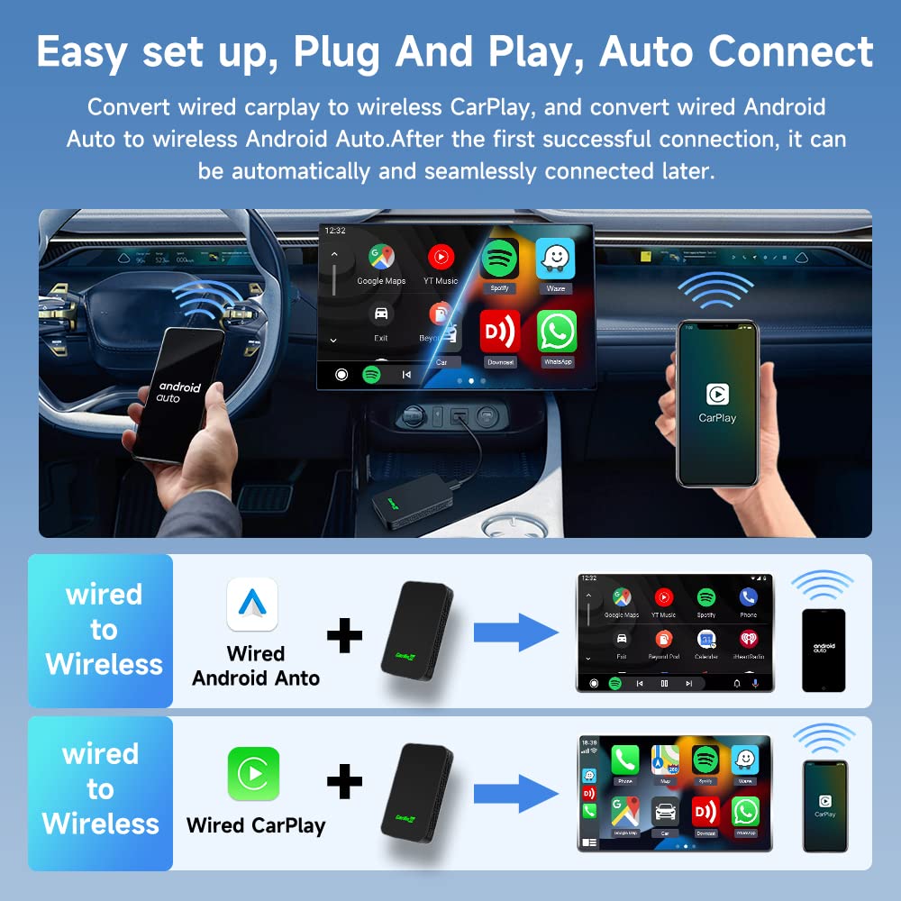 Carlinkit 2Air 5.0 Wireless CarPlay & Android Auto Adapter - Convert Wired to Wireless for iPhone & Android - Perfect for Seamless Music, Maps & Calls While Driving