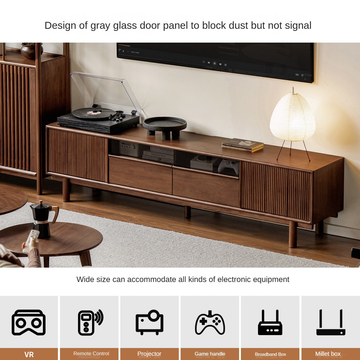 Premium Black Walnut & Ash Solid Wood TV Stand - Modern Entertainment Center for Living Room, Bedroom & Home Theater
