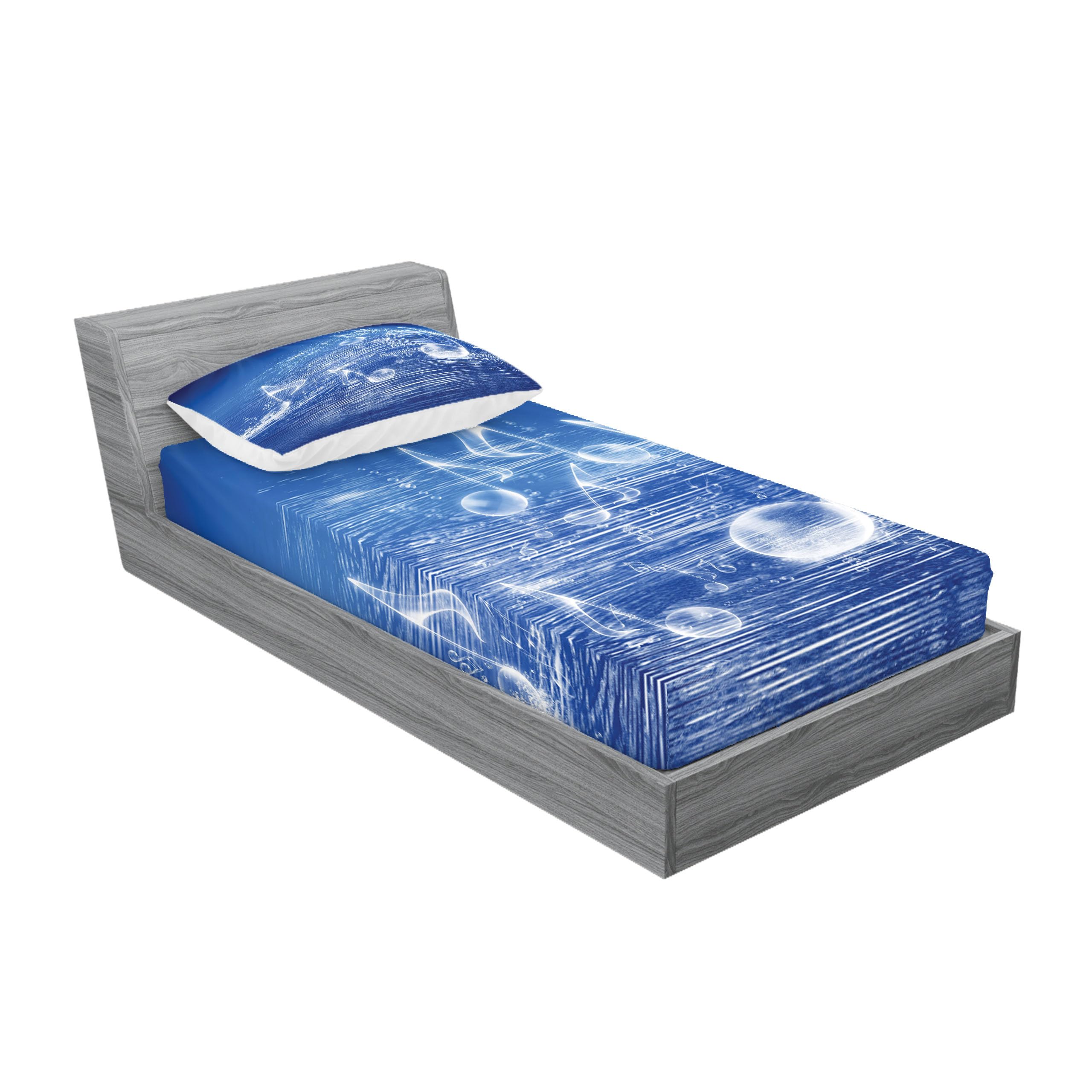 Ambesonne Music Themed Fitted Sheet & Pillow Sham Set - Water Musical Notes & Dancing Waves Design, Decorative 2-Piece Twin XL Bedding Set in Navy Blue | Perfect for Music Lovers' Bedrooms, Dorm Rooms & Themed Guest Rooms