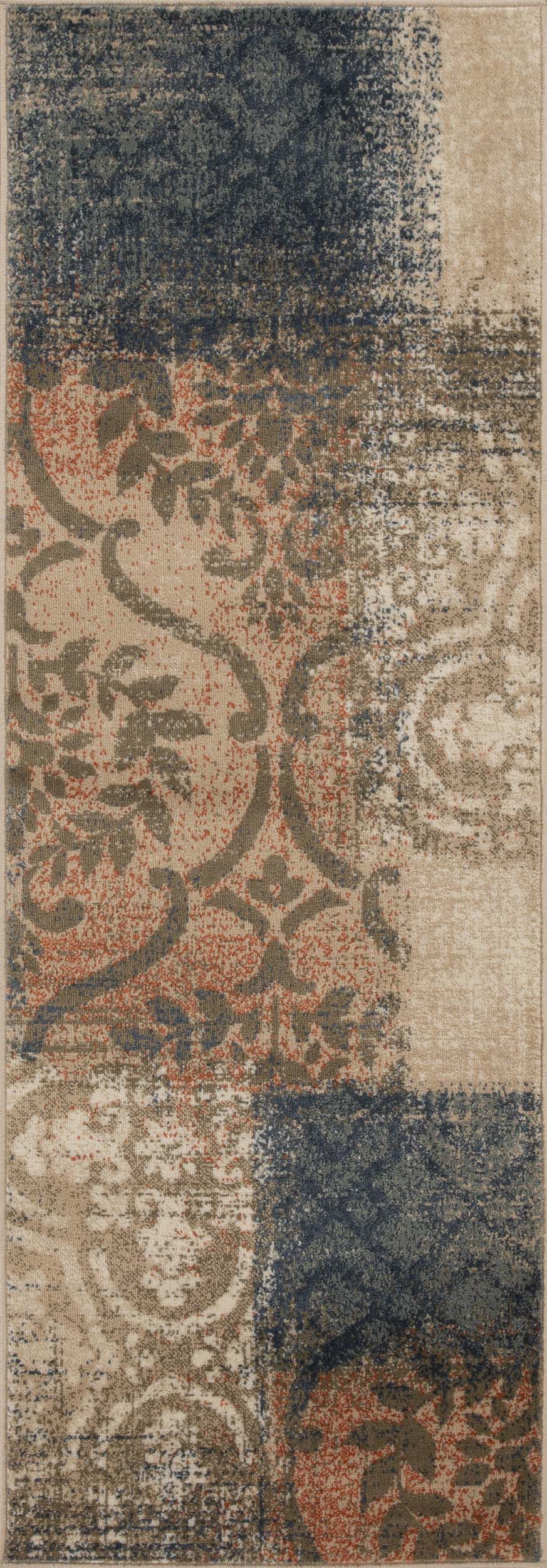 Bristol Distressed Abstract Damask Indoor Area Rug - Non-Slip Living Room Carpet Runner for Bedroom, Hallway & Entryway Decor