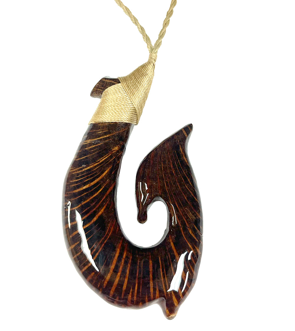 Premium Macadamia Hook Pendant Necklace - Elegant Hawaiian Koa Wood Jewelry for Women - Perfect for Beach Weddings, Boho Fashion & Everyday Wear