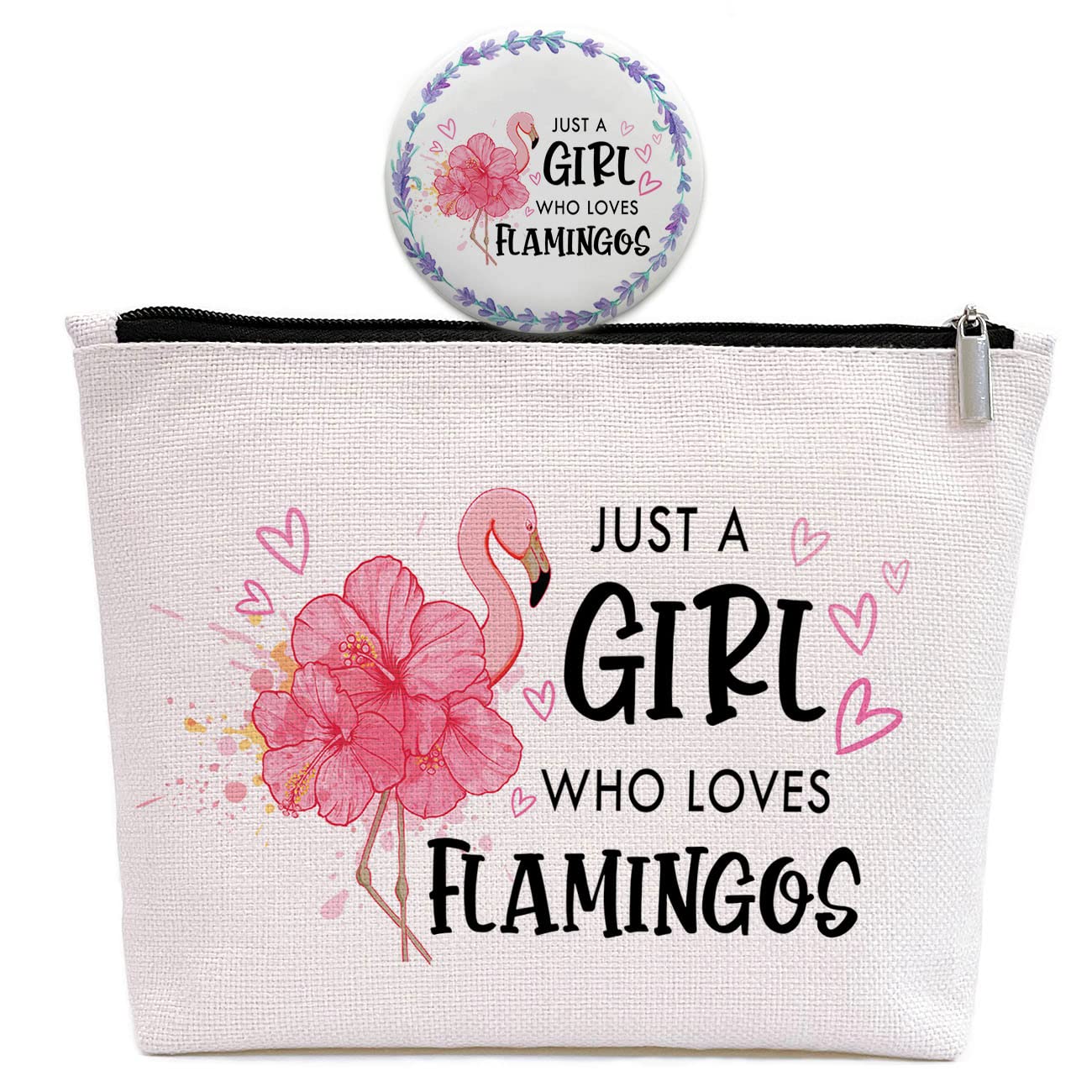 GevGuxLuo Makeup Bag for Girls - Beige Flamingo Cosmetic Pouch | Perfect for Travel, School & Gift Giving