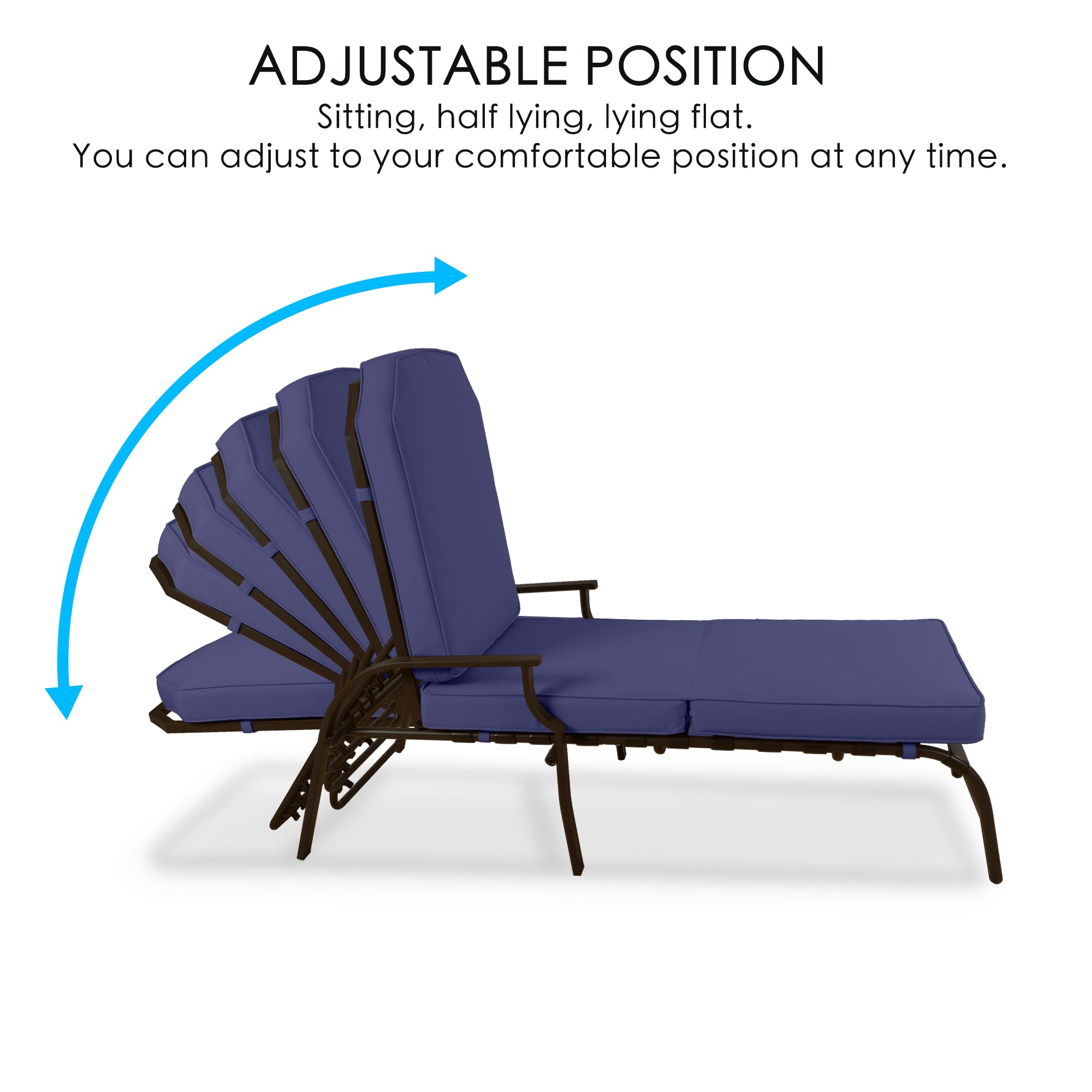 Kozyard Maya Chaise Lounge - Outdoor Patio Recliner Chair with Adjustable Backrest, Water-Resistant Navy Blue Fabric, Comfortable Patio Lounge Chair for Poolside, Garden, Deck & Backyard Relaxation