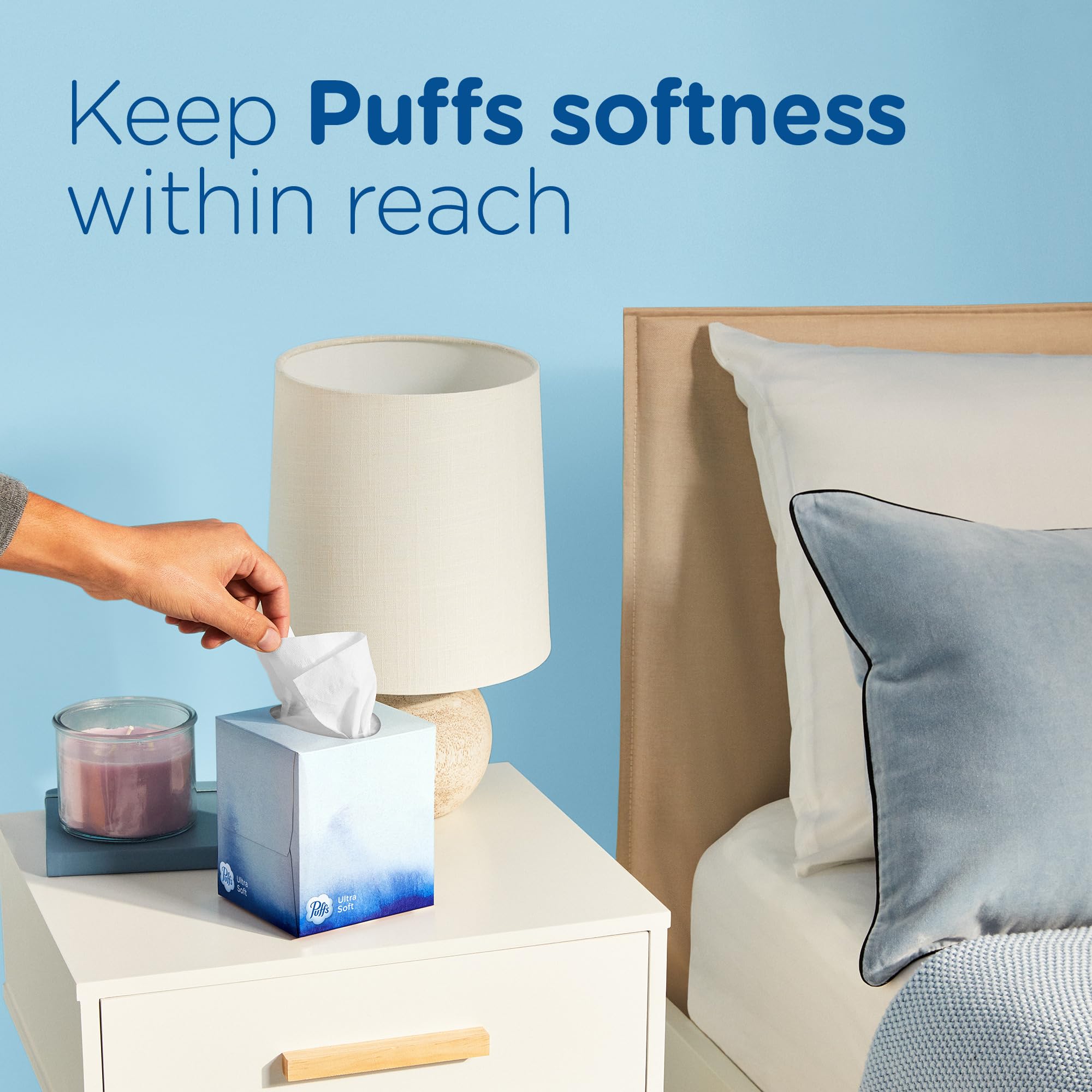 Puffs Ultra Soft Facial Tissues, 4 Mega Cube Boxes (72 Tissues Each) - Hypoallergenic & Lotion-Infused for Gentle Care | Perfect for Home, Office & Travel Use