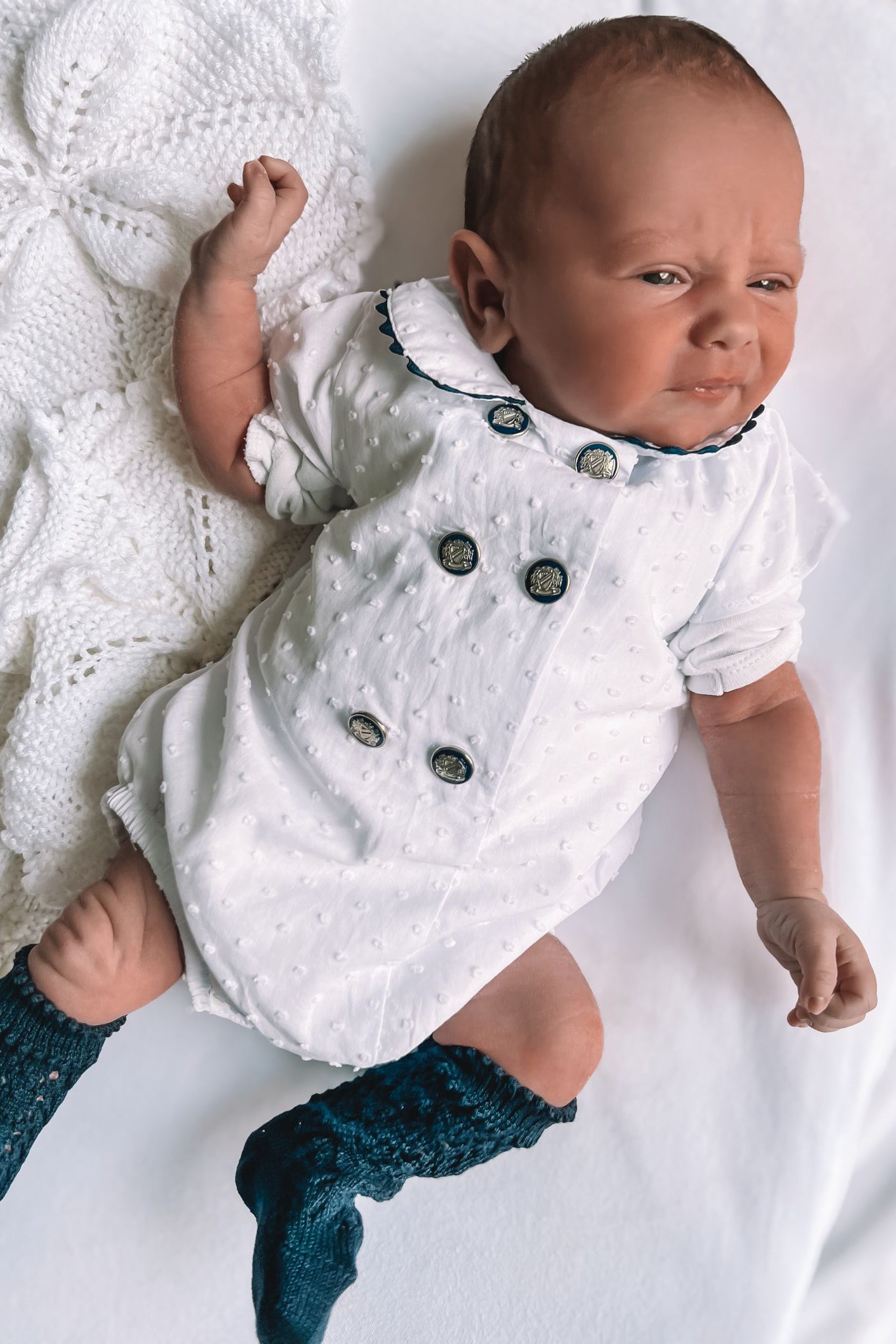 Royal White Plumeti Dot Nautical Romper - Stylish Summer Jumpsuit for Women | Beach Vacation, Yacht Party & Casual Outings
