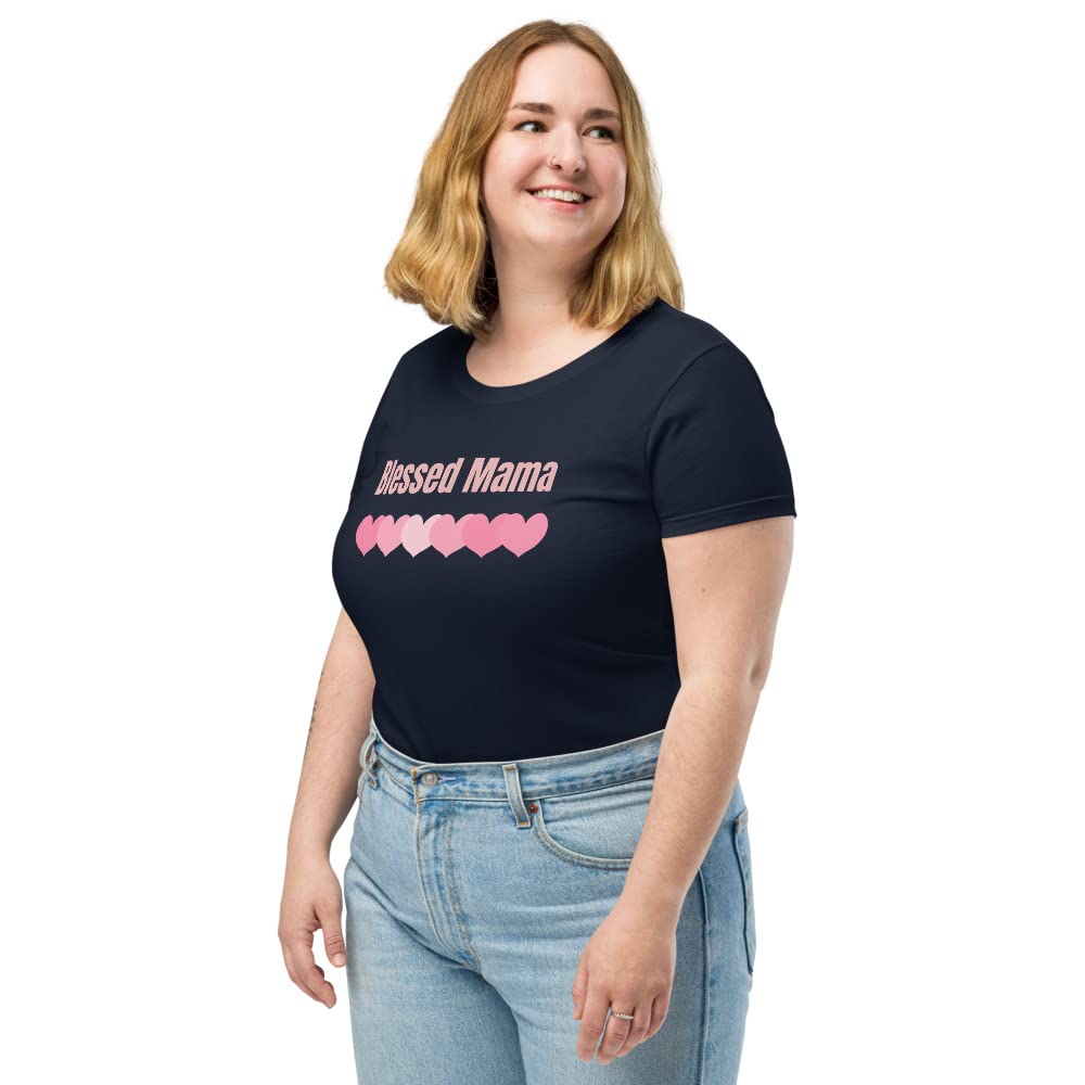 Blessed Mama Shirt - Women's Fitted T-Shirt for Moms | Soft Cotton Comfort Fit Cute Graphic Tee | Perfect for Mother's Day, Family Photos & Everyday Wear