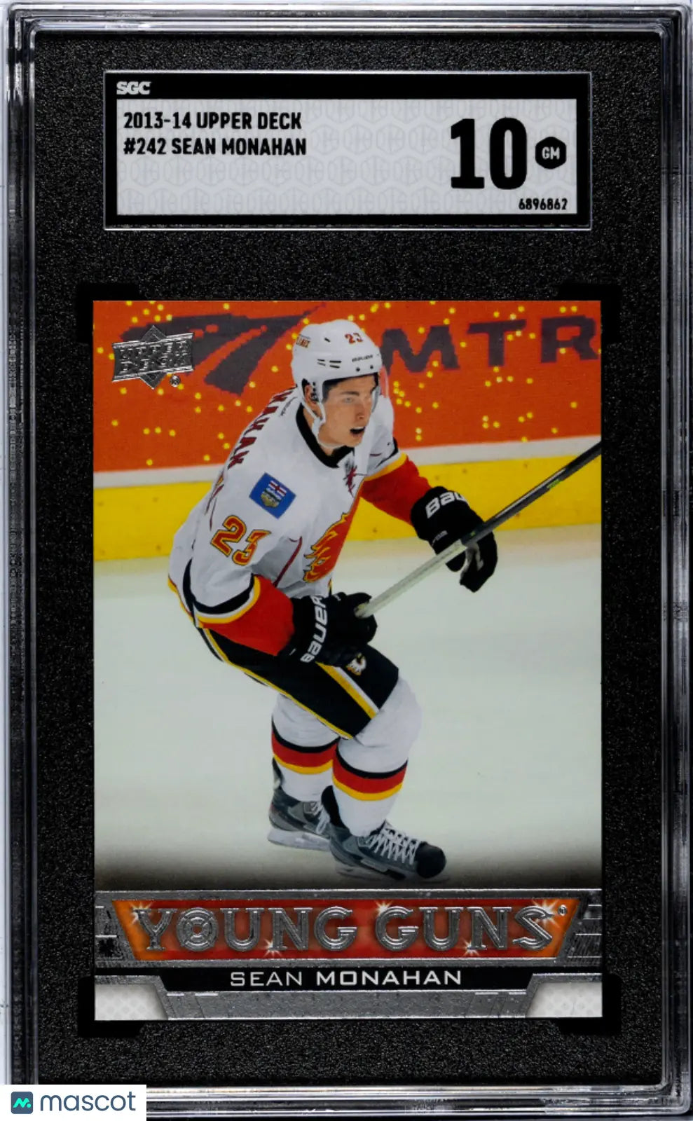 2013-14 Upper Deck Series 1 Hockey Sean Monahan Young Guns Rookie Card SGC 10 Gem Mint - Perfect for NHL Collectors and Hockey Memorabilia Displays