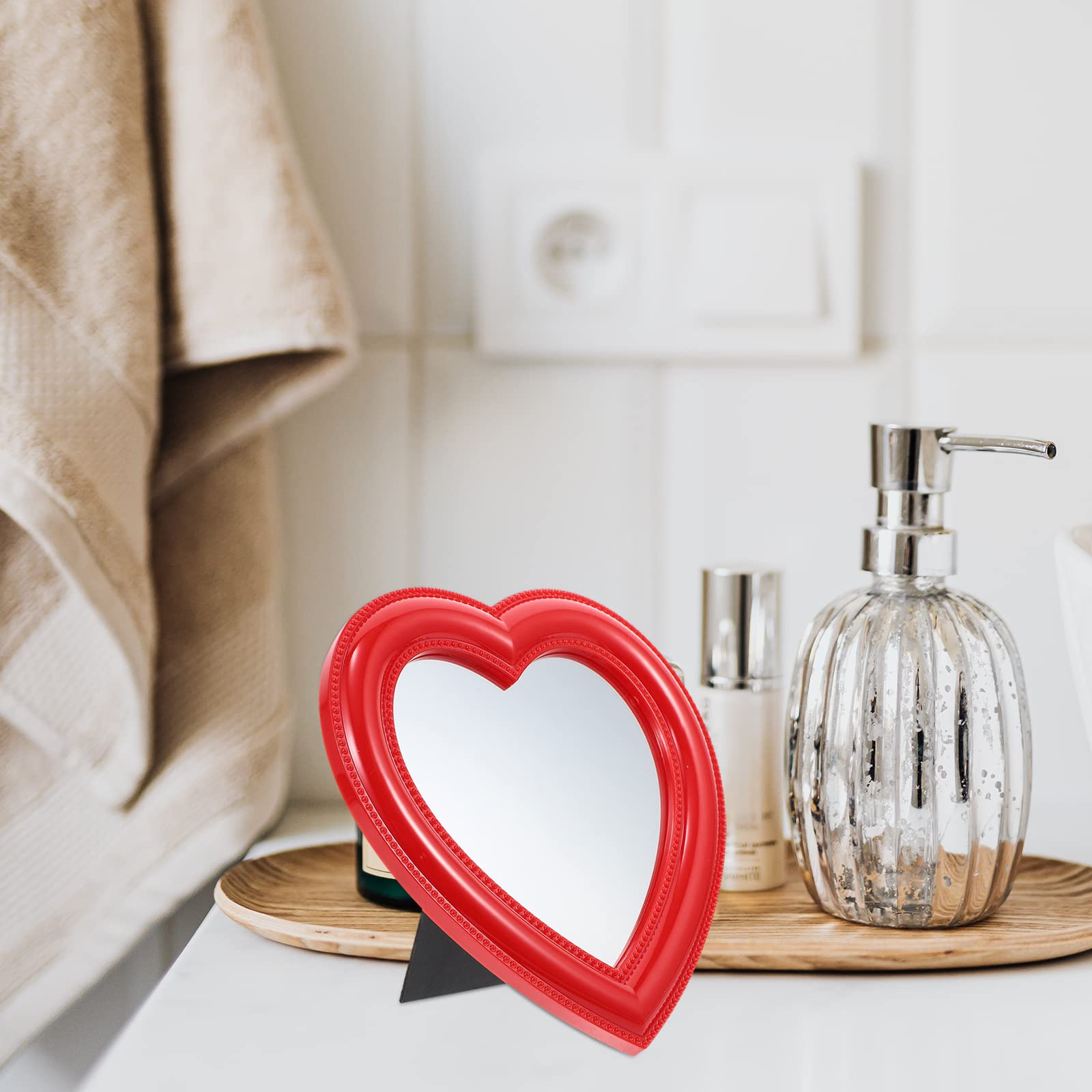 HEALLILY 1pc Heart-Shaped Makeup Mirror - Portable Travel Vanity Mirror with Soft Fleece Backing for Home, Bedroom, and On-The-Go Beauty Touch Ups