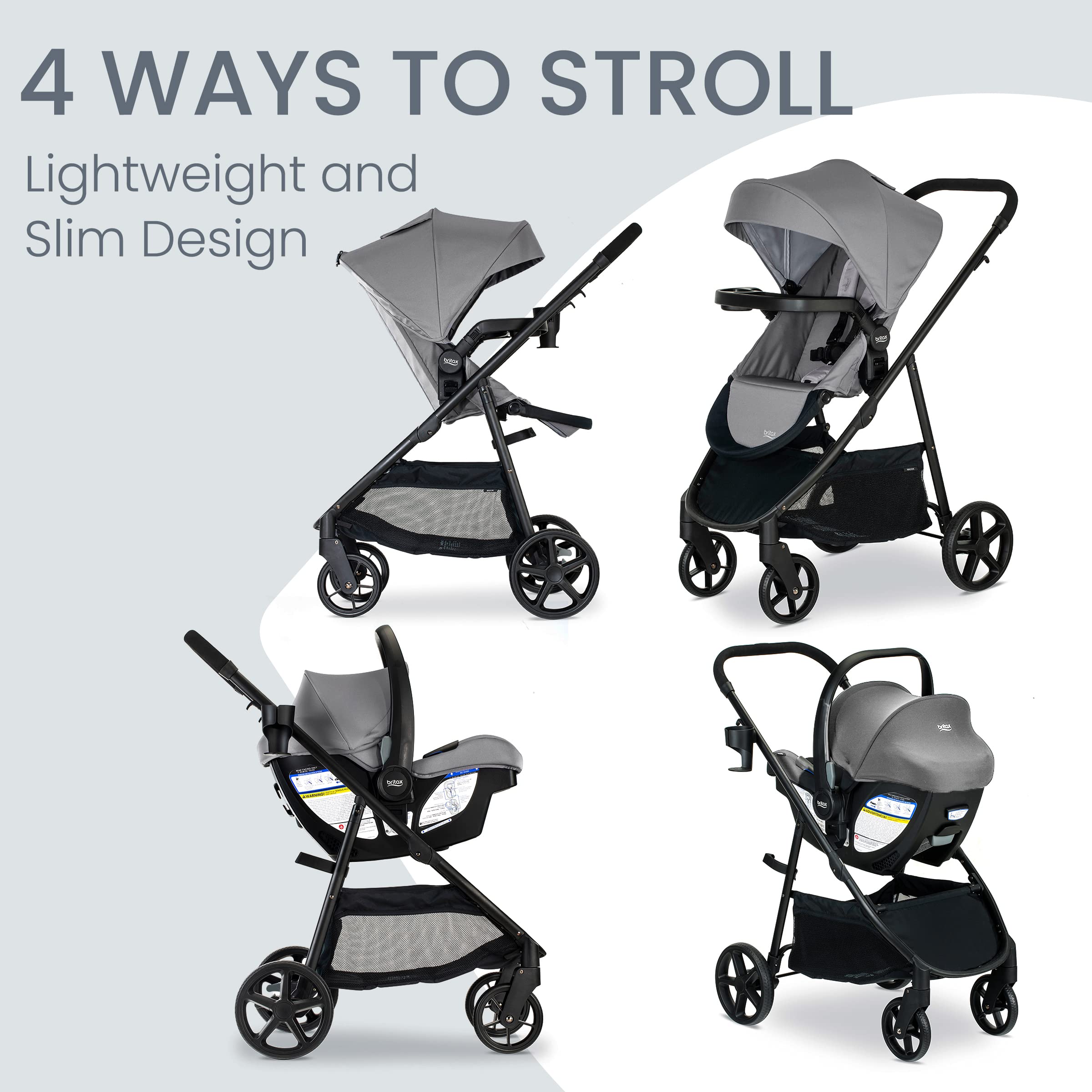 Britax Willow Brook Baby Travel System - Infant Car Seat & Stroller Combo with Aspen Base | ClickTight Technology & RightSize System | 4 Recline Positions | Graphite Glacier | Perfect for Newborns, Shopping & Family Outings
