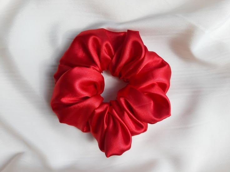 SNEH 4-Pack Satin Silk Hair Scrunchies for Women & Girls - Soft Ponytail Holders, Hair Volumizer & Hair Ties Combo (Red) - Perfect for School, Work, Gym & Everyday Styling