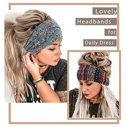 Boho Stretch Headbands 3 Pack - Wide Bandeau Hair Accessories for Women & Girls - Perfect for Yoga, Workouts, and Everyday Fashion