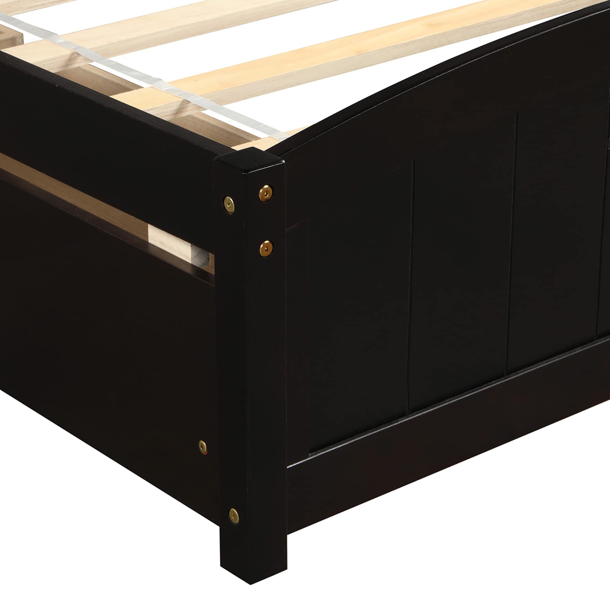 Twin Platform Bed Frame with 2 Storage Drawers - Space Saving Minimalist Pine Wood Bed (Espresso Finish) - Perfect for Small Bedrooms, Dorms & Studio Apartments