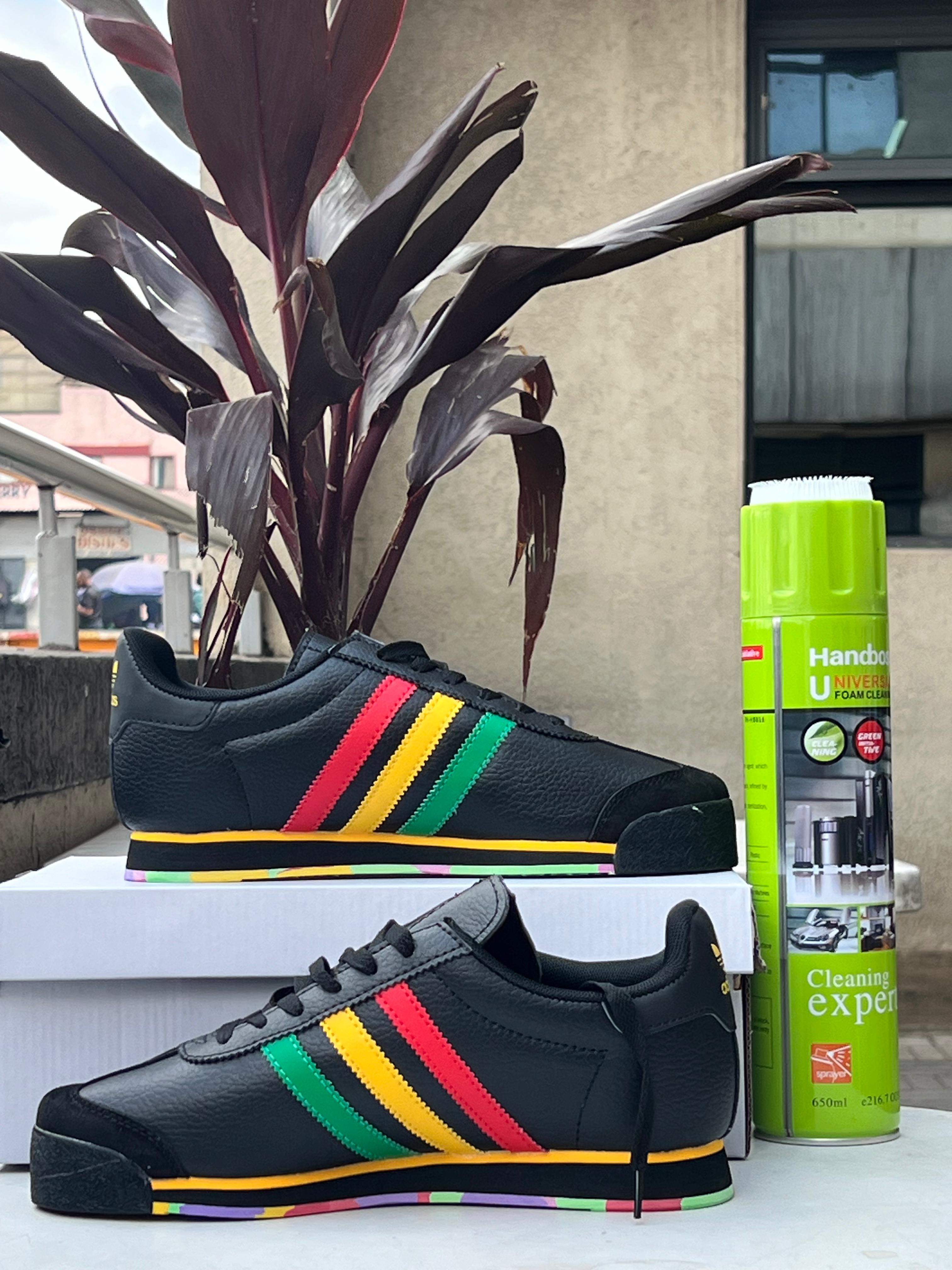 Adidas Samoa Sneakers for Men - Black & Rasta Stripes Casual Shoes for Walking, Running & Streetwear Fashion