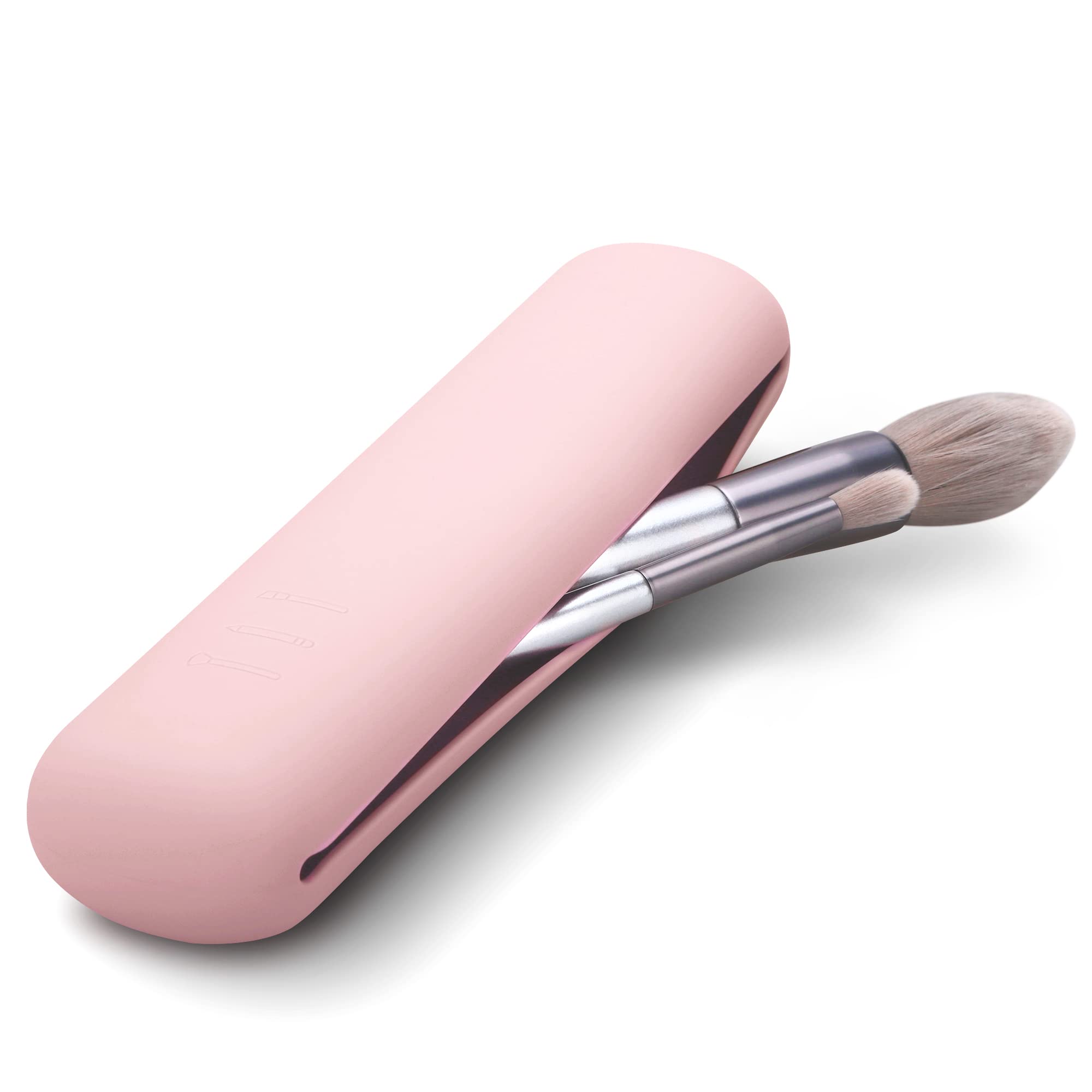 FERYES Travel Makeup Brush Holder - Silicone Cosmetic Brush Organizer with Case, Portable & Soft Makeup Tools Storage for Women | Perfect for Travel, Home & Salon Use (Pink)