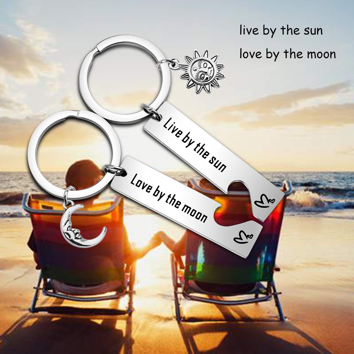 SEIRAA Best Friend Keychain Set of 2 - Moon Jewelry Gift for Couples, Perfect for Anniversaries, Birthdays, and Special Occasions