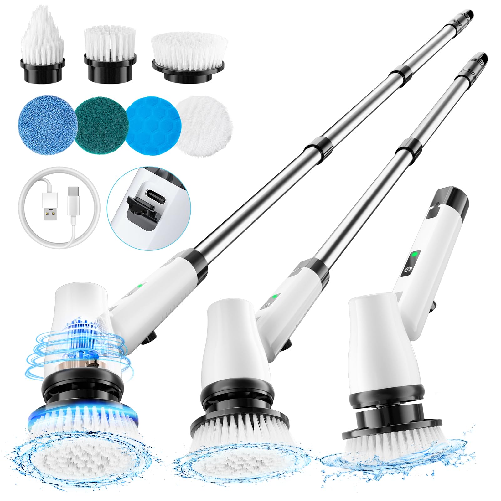 GiveBest Cordless Spin Scrubber - 7 Heads, Dual Speed for Bathroom & Kitchen Cleaning