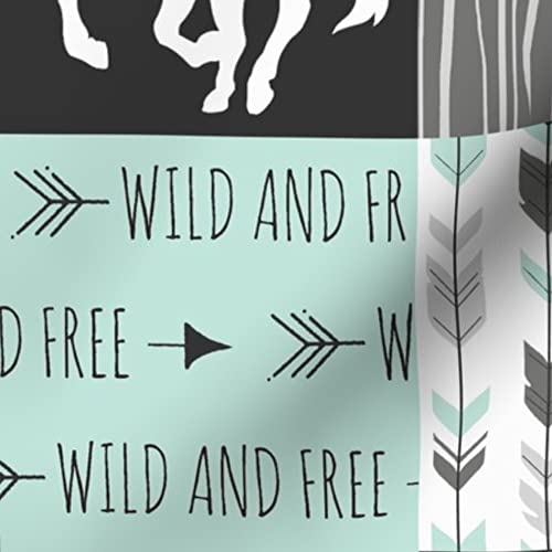 Premium Minky Fabric Fat Quarter - Wild Horses & Arrows Print in Aqua, Black, Grey & White - Soft Plush Material for Baby Blankets, Quilt Backing & Sewing Projects | DIY Nursery Decor, Home Decor & Crafting