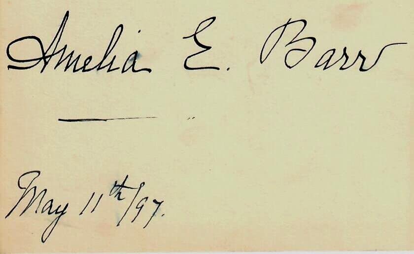 Amelia Edith Barr Hand Signed 3.5x4.5 Card - Rare British Novelist Autograph Dated 1897 - Perfect for Literary Collectors & Vintage Memorabilia Displays