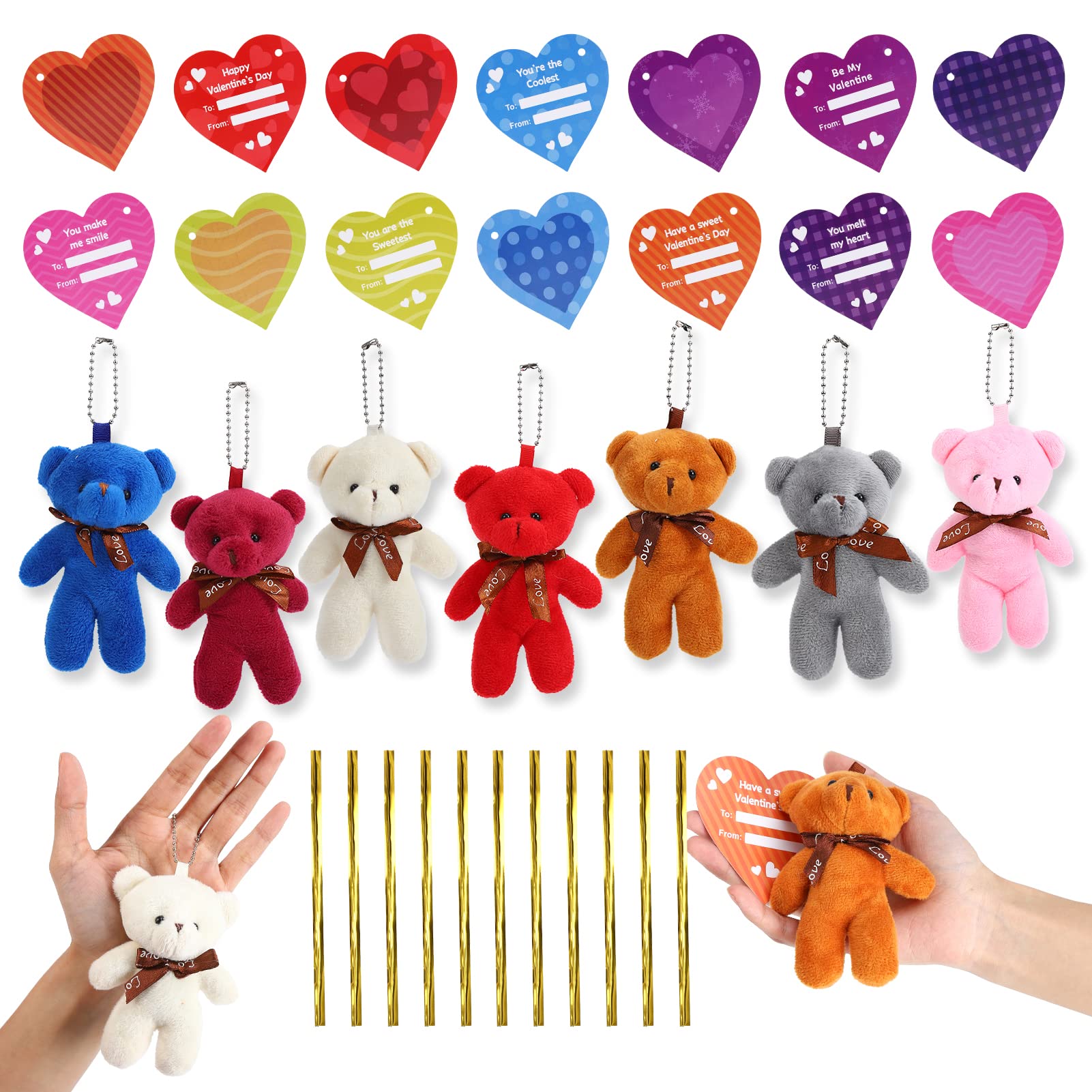 Acekid 28PCS Valentine's Day Plush Bear Stuffed Keychain Toys for Kids - Mini Animal Plush Gifts for Valentine's Exchange, School Classroom Prizes & Party Favors - Perfect for Valentine's Day Gifts, Classroom Rewards, and Party Giveaways