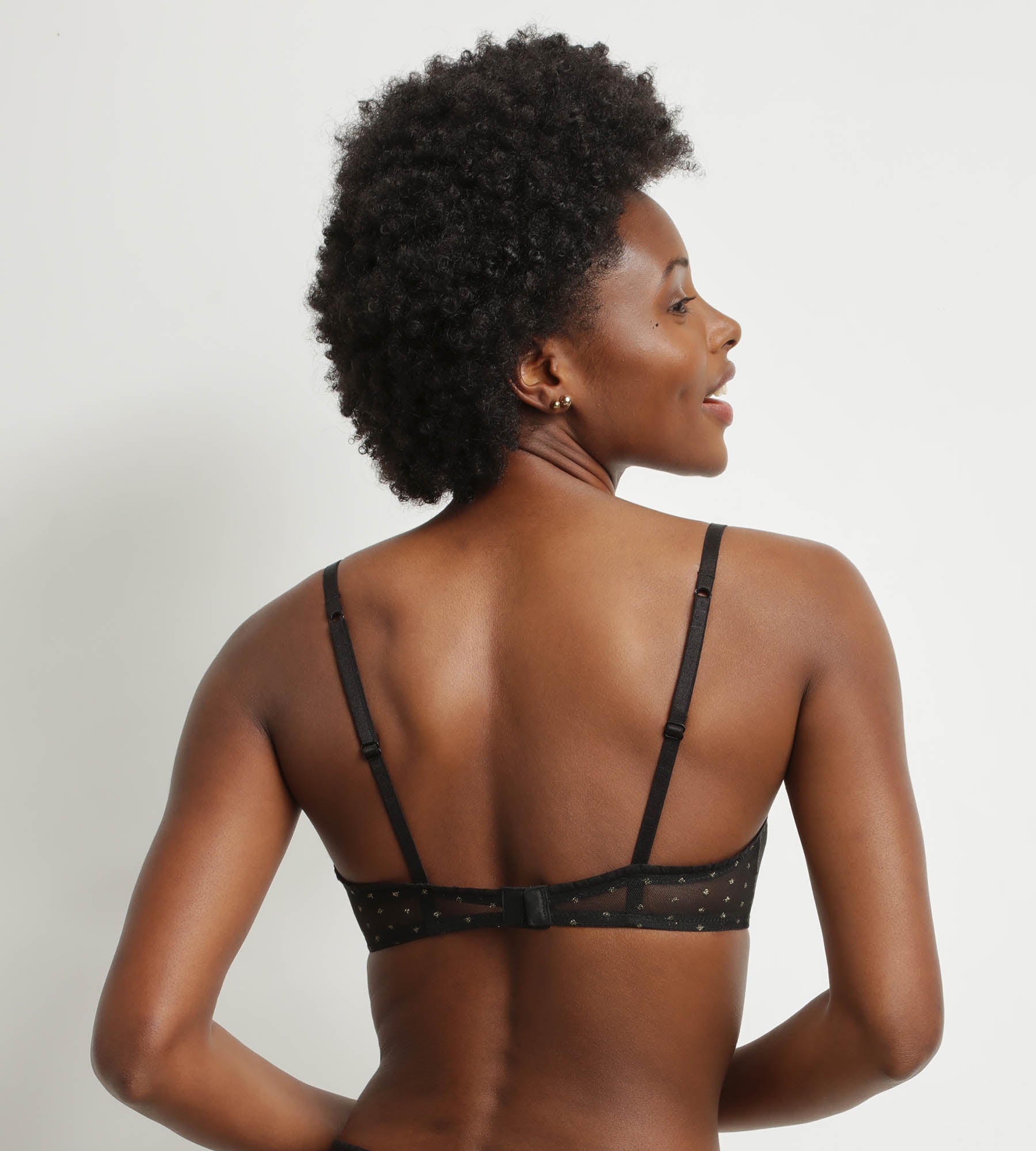 Black & Gold Lurex Dot Sheer Mesh Bralette for Women - Sexy Lingerie for Date Night & Special Occasions