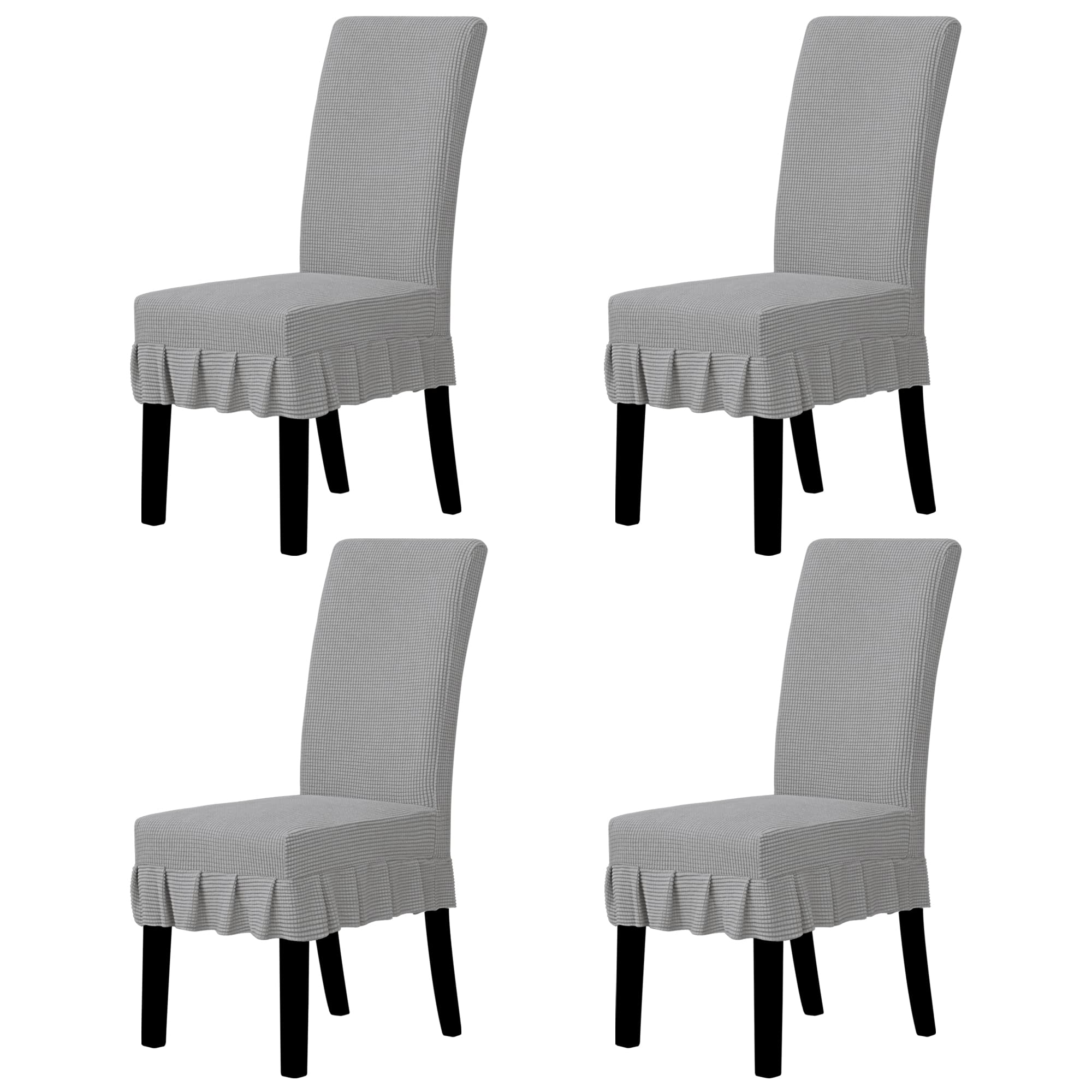 Stretchable Parsons Dining Chair Covers with Skirt - 4-Piece Set in Light Gray for Restaurants, Banquets & Home Dining Rooms - Washable & Durable Slipcovers for Everyday Use & Special Occasions