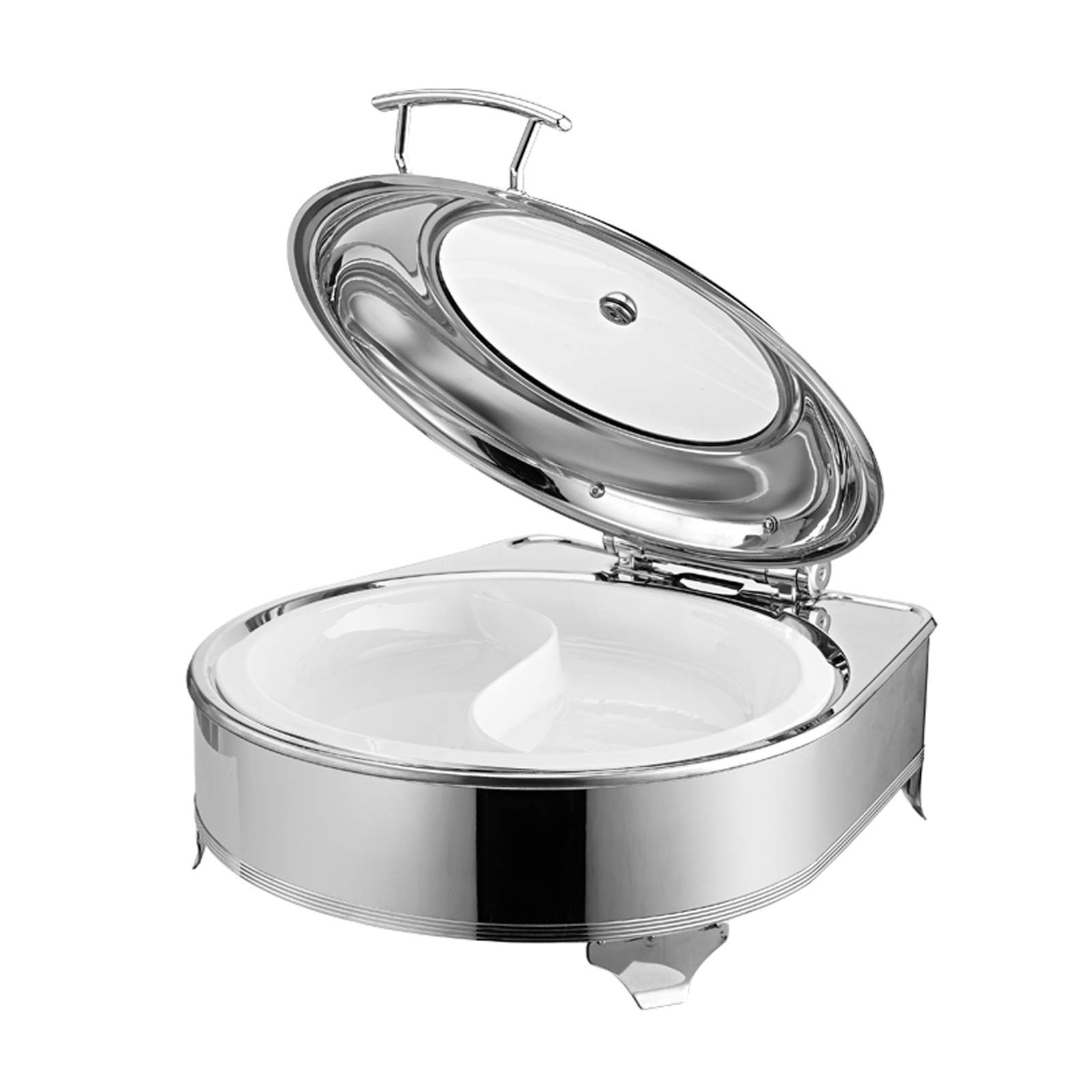 Premium Stainless Steel Buffet Warmer Chafing Dish Set - S-Type Double Grid Electric Heating Chafer with Ceramic Dinner Plates for Catering, Parties & Events | Commercial & Home Buffet Serving Solution