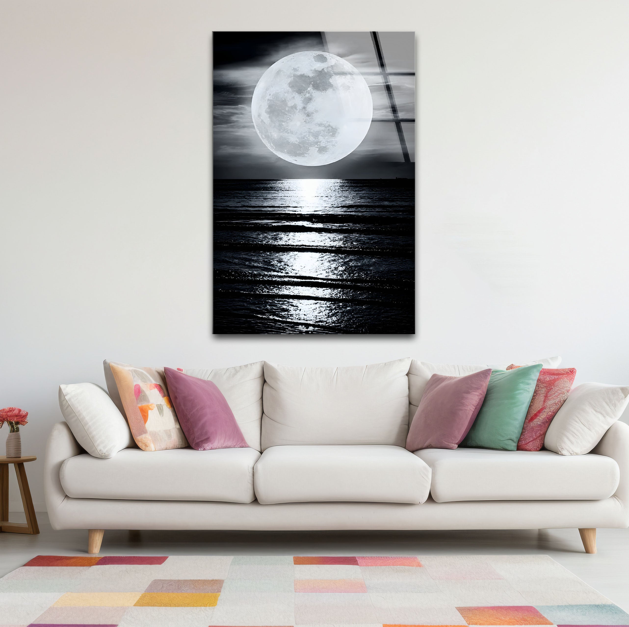Black and White Moon Landscape Glass Wall Art - Modern Home Decor for Living Room, Bedroom & Office - Perfect Gift for Housewarming, Wedding & Birthday